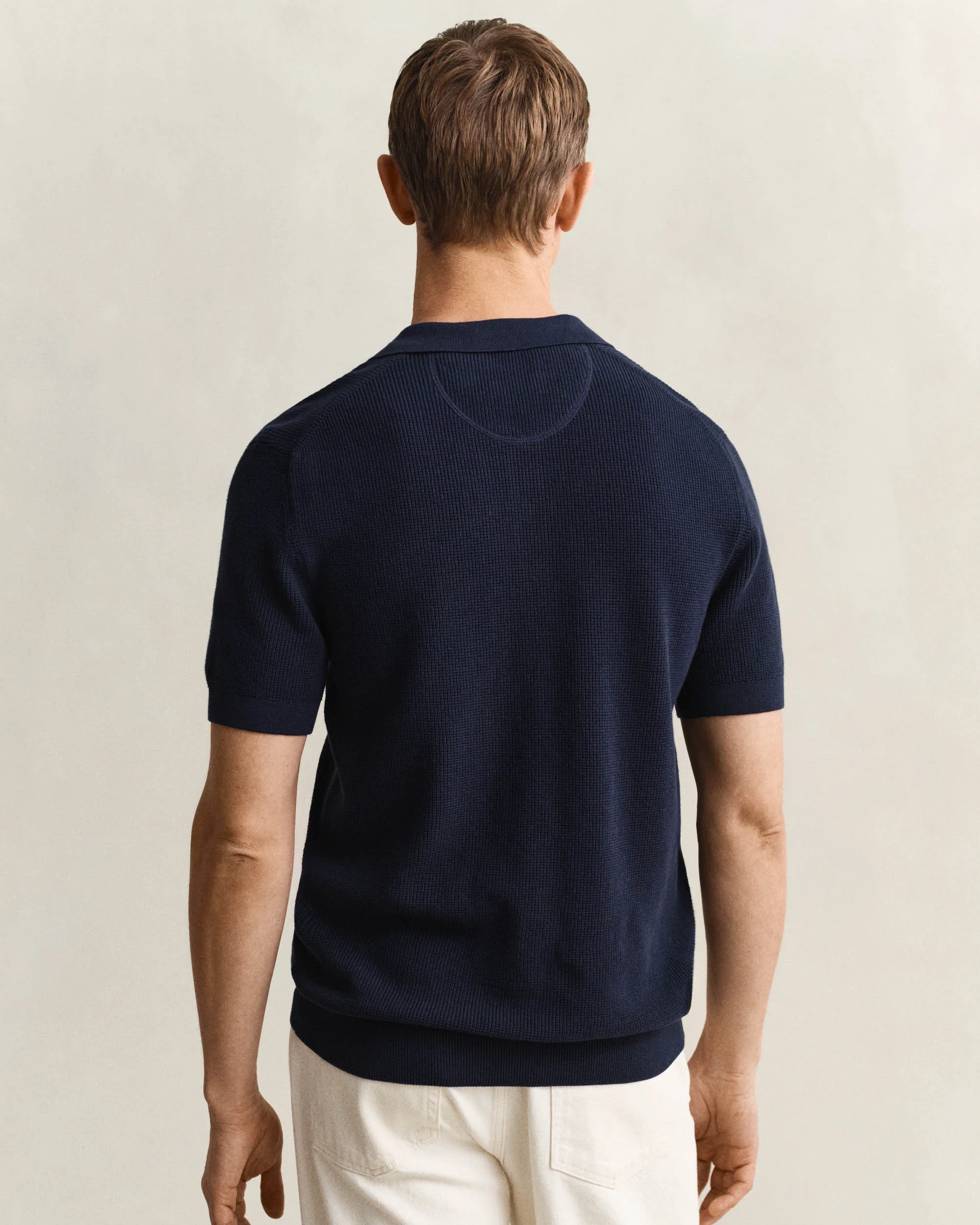 GANT Mens Micro Textured Cotton Short Sleeve Polo - 433 Evening Blue - Image 3