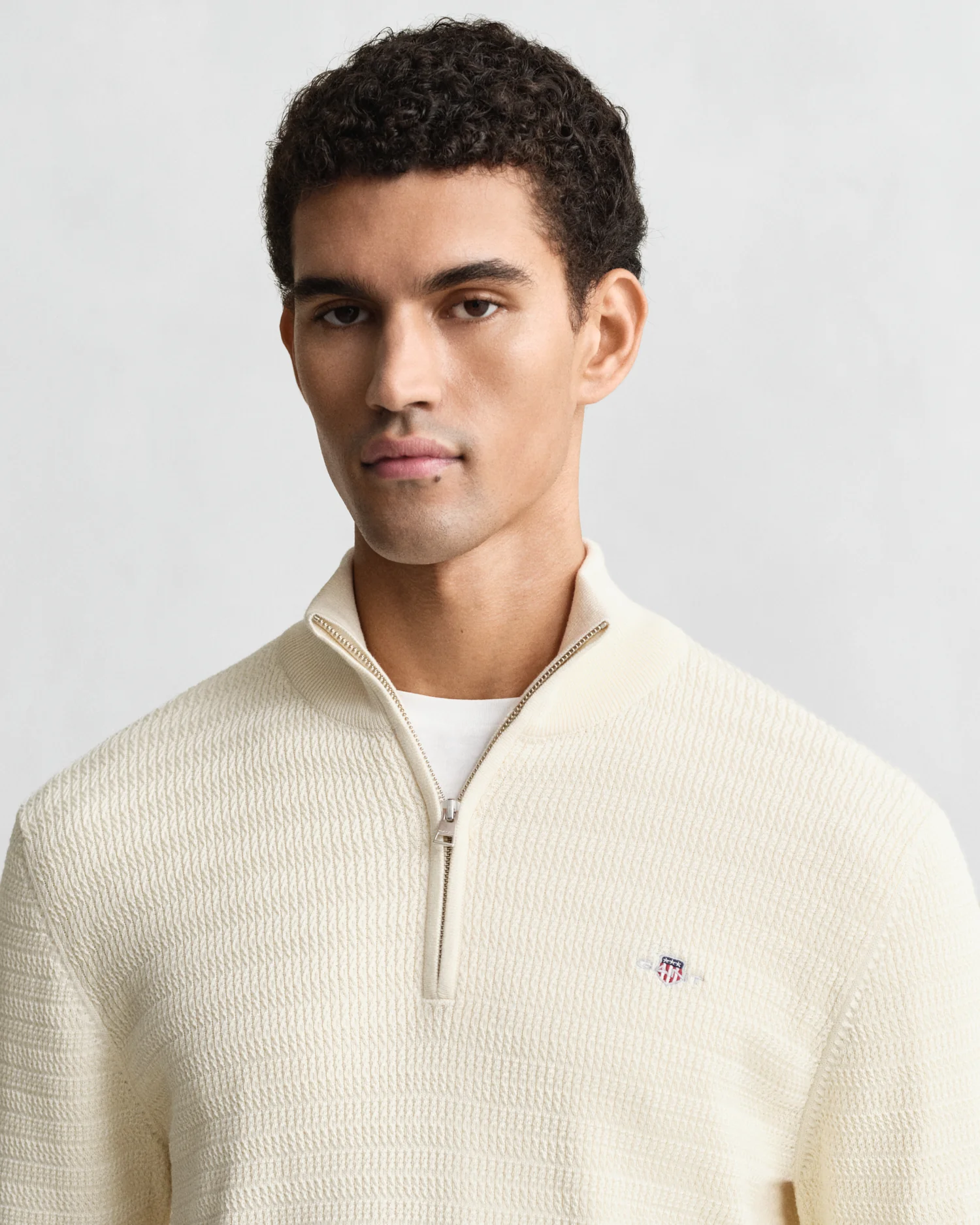 GANT Mens Mini Cable Half Zip Jumper - 130 Cream - Image 3