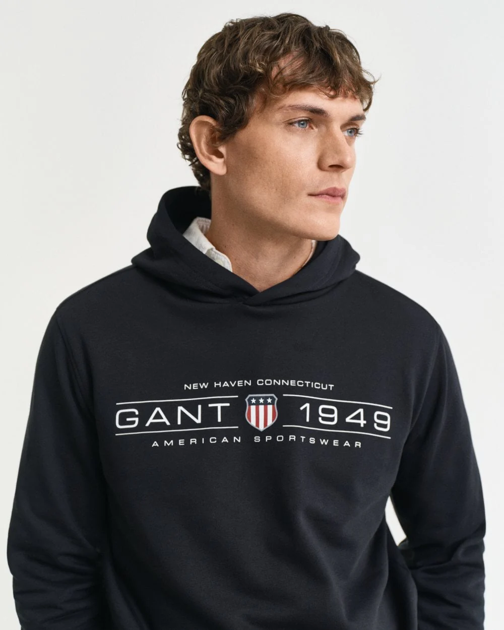 GANT Mens Pullover Graphic Hoodie - 5 Black - Image 3