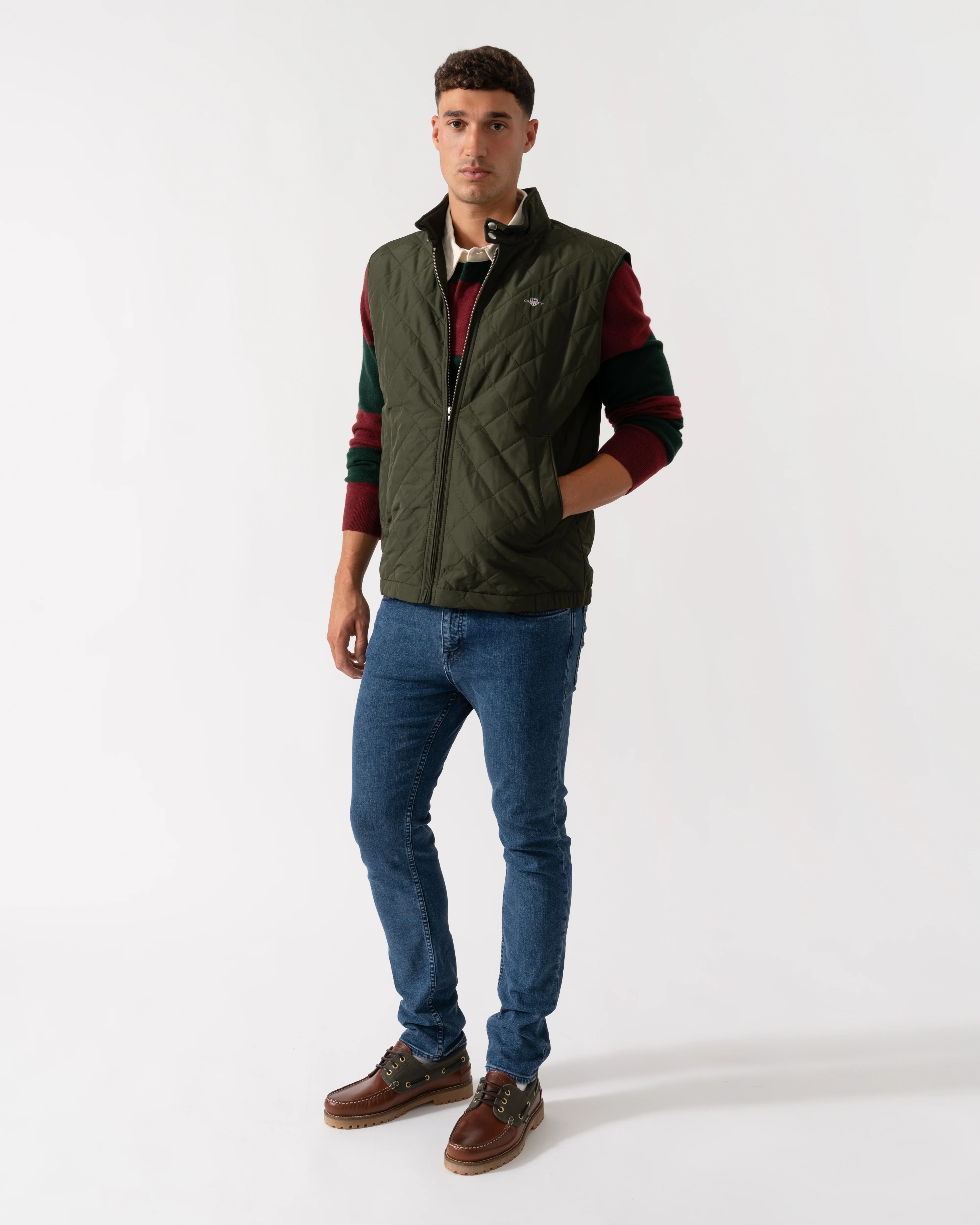 GANT Mens Quilted Windcheater Vest - 368 Dark Moss Green - Image 2