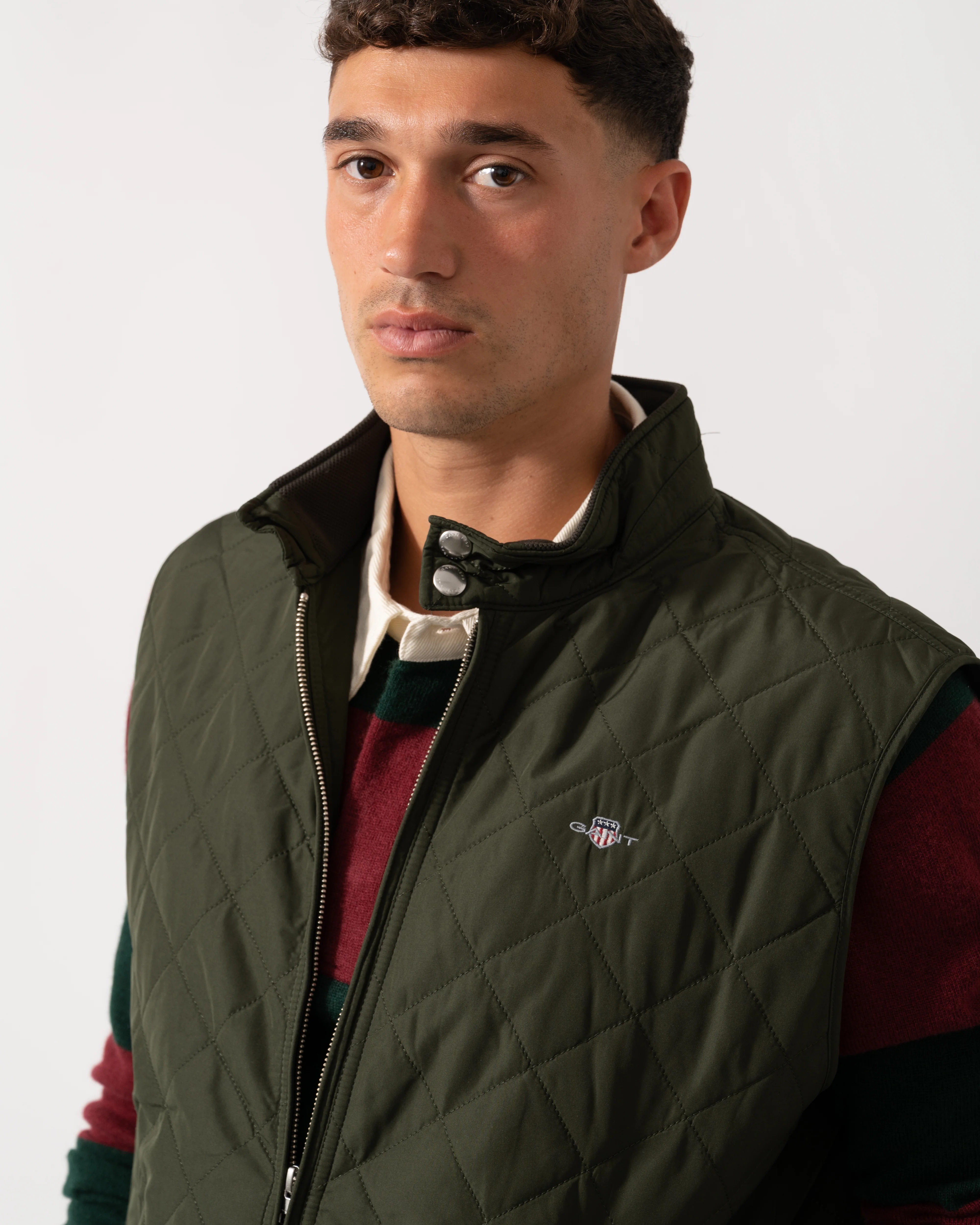 GANT Mens Quilted Windcheater Vest - 368 Dark Moss Green - Image 3