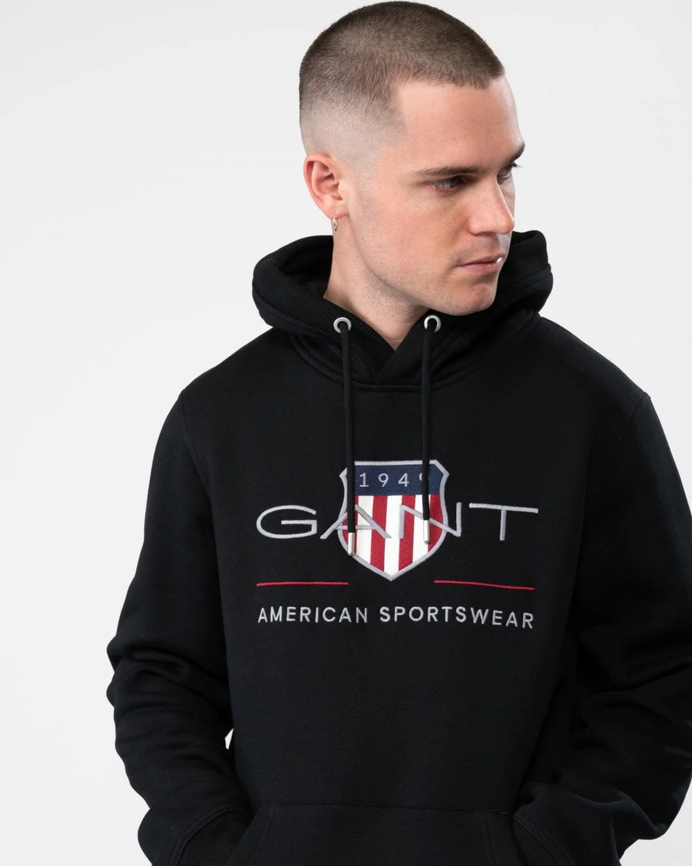 GANT Mens Regular FIt Archive Shield Pullover Hoodie - 5 Black - Image 2