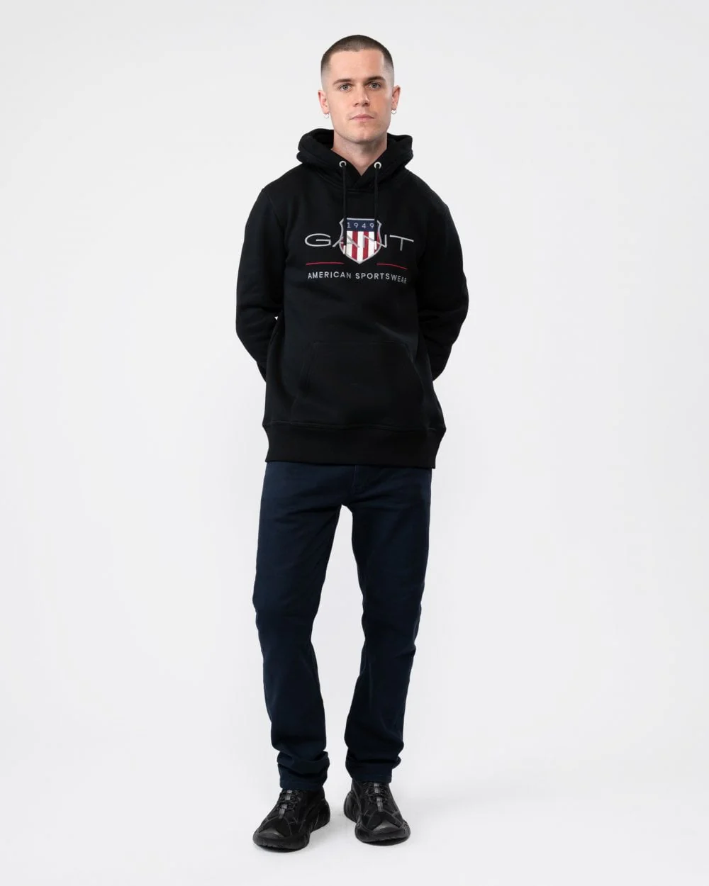 GANT Mens Regular FIt Archive Shield Pullover Hoodie - 5 Black - Image 3