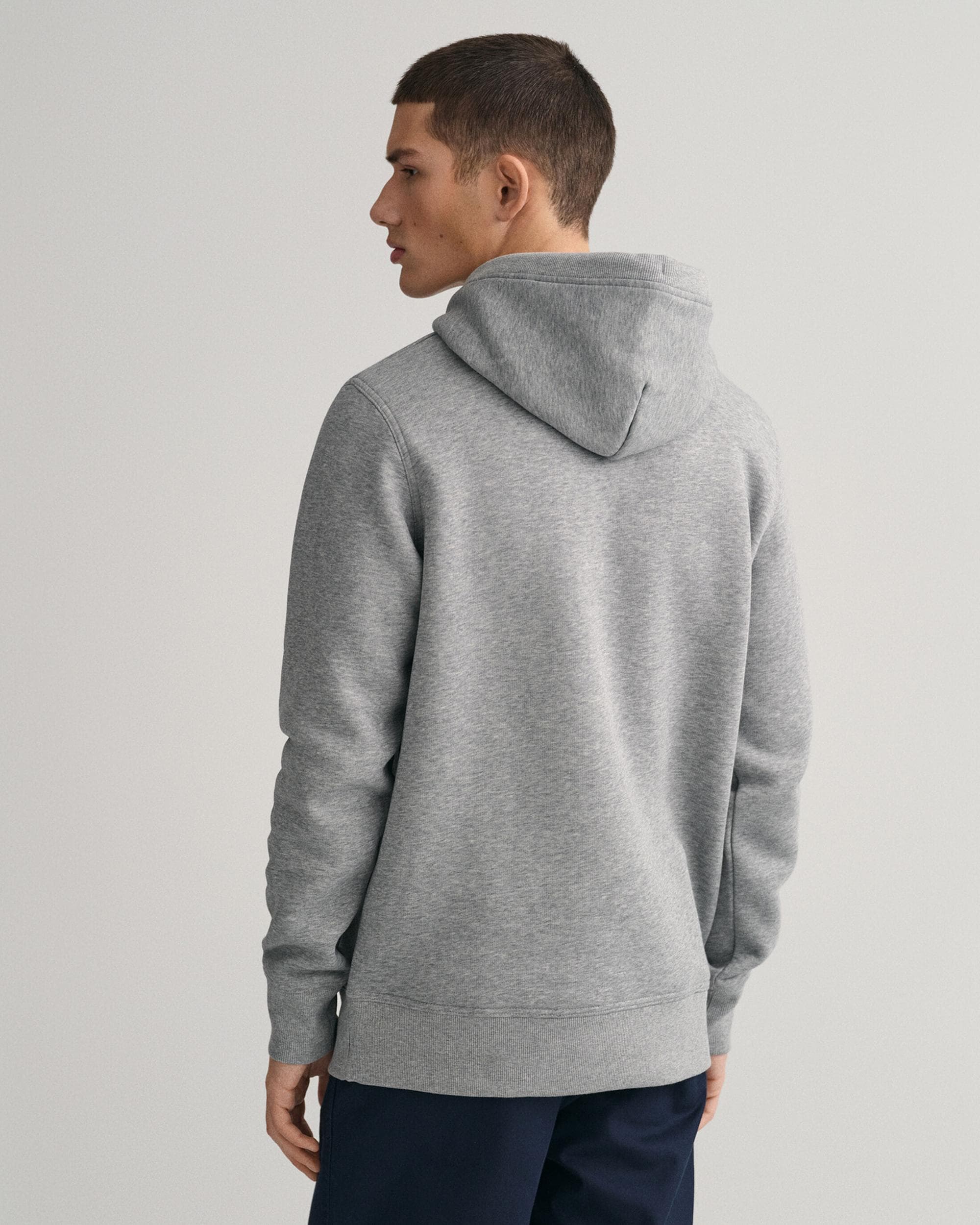 GANT Mens Regular FIt Archive Shield Pullover Hoodie - 93 Grey Melange - Image 2
