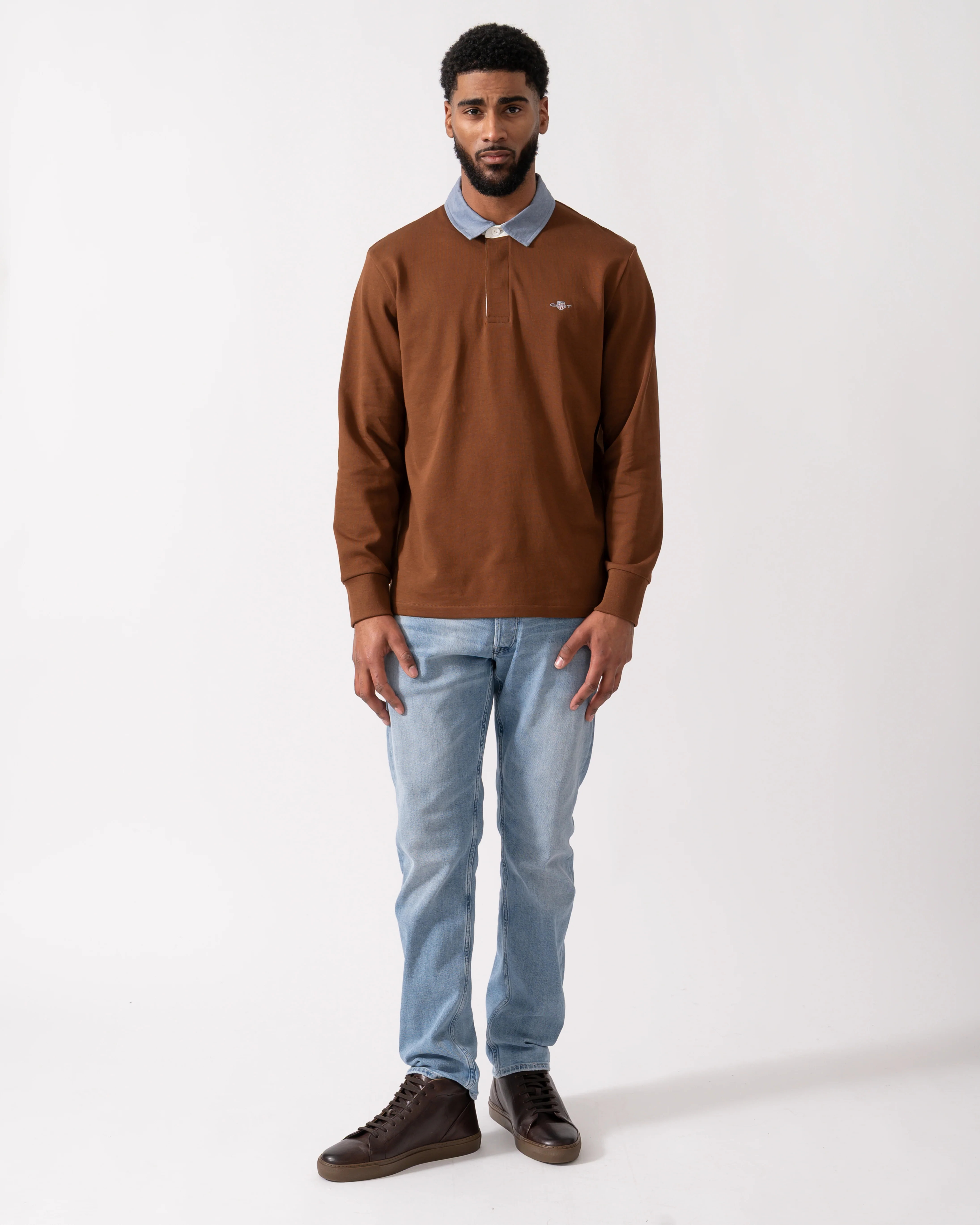 GANT Mens Regular Fit Chambray Heavy Rugger - 229 Mahogany Brown - Image 2