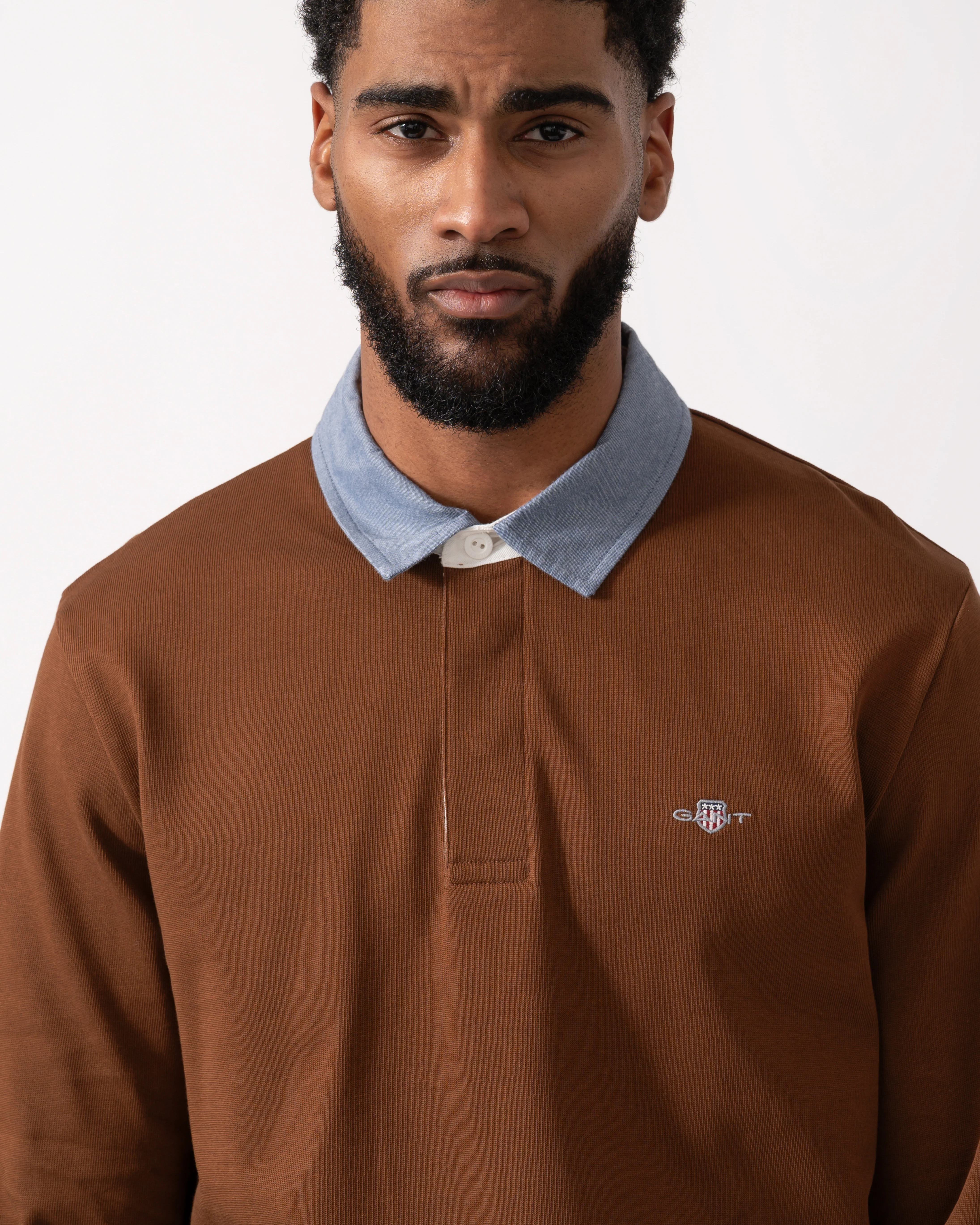 GANT Mens Regular Fit Chambray Heavy Rugger - 229 Mahogany Brown - Image 3
