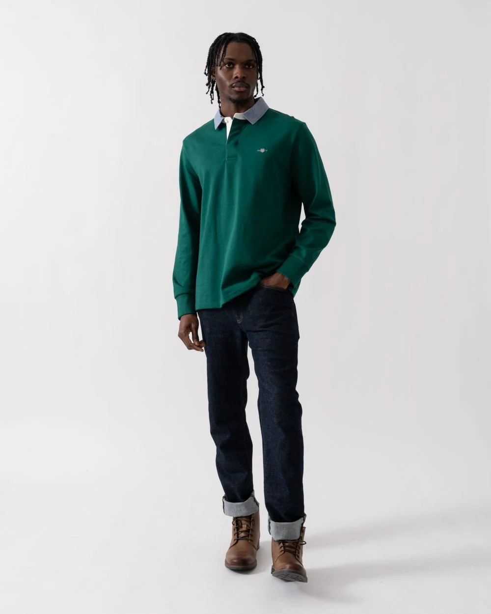 GANT Mens Regular Fit Chambray Heavy Rugger - 373 Deep Forest Green - Image 3