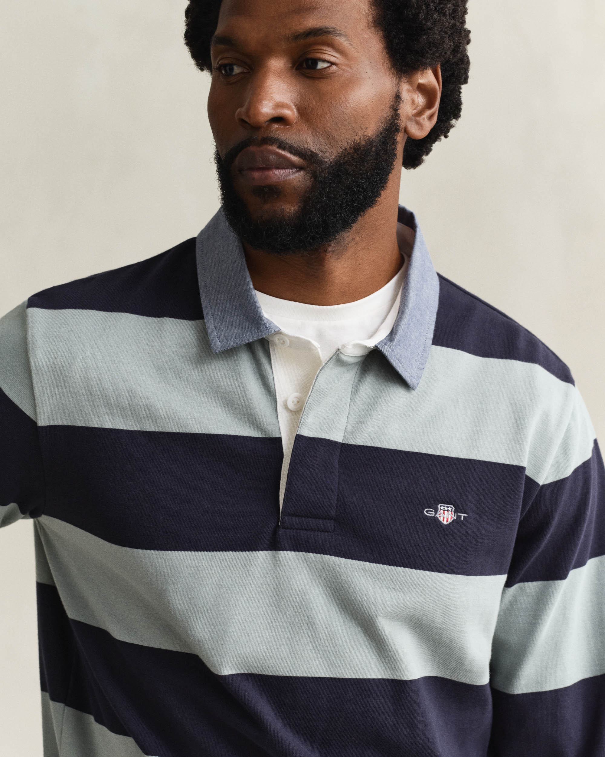 GANT Mens Regular Fit Chambray Stripe Heavy Rugger - 10 Ceramic Grey - Image 2