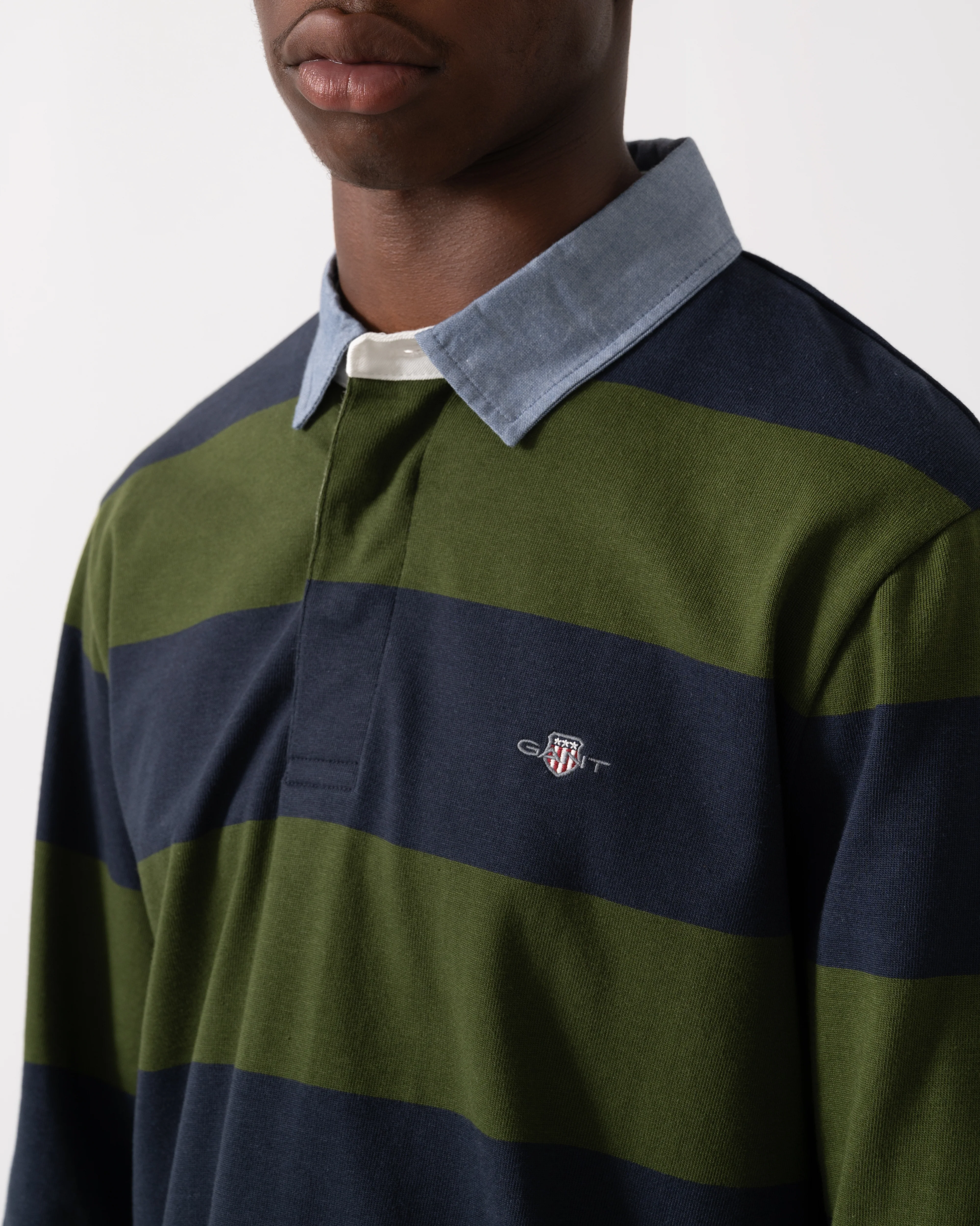 GANT Mens Regular Fit Chambray Stripe Heavy Rugger - 360 Country Green - Image 2