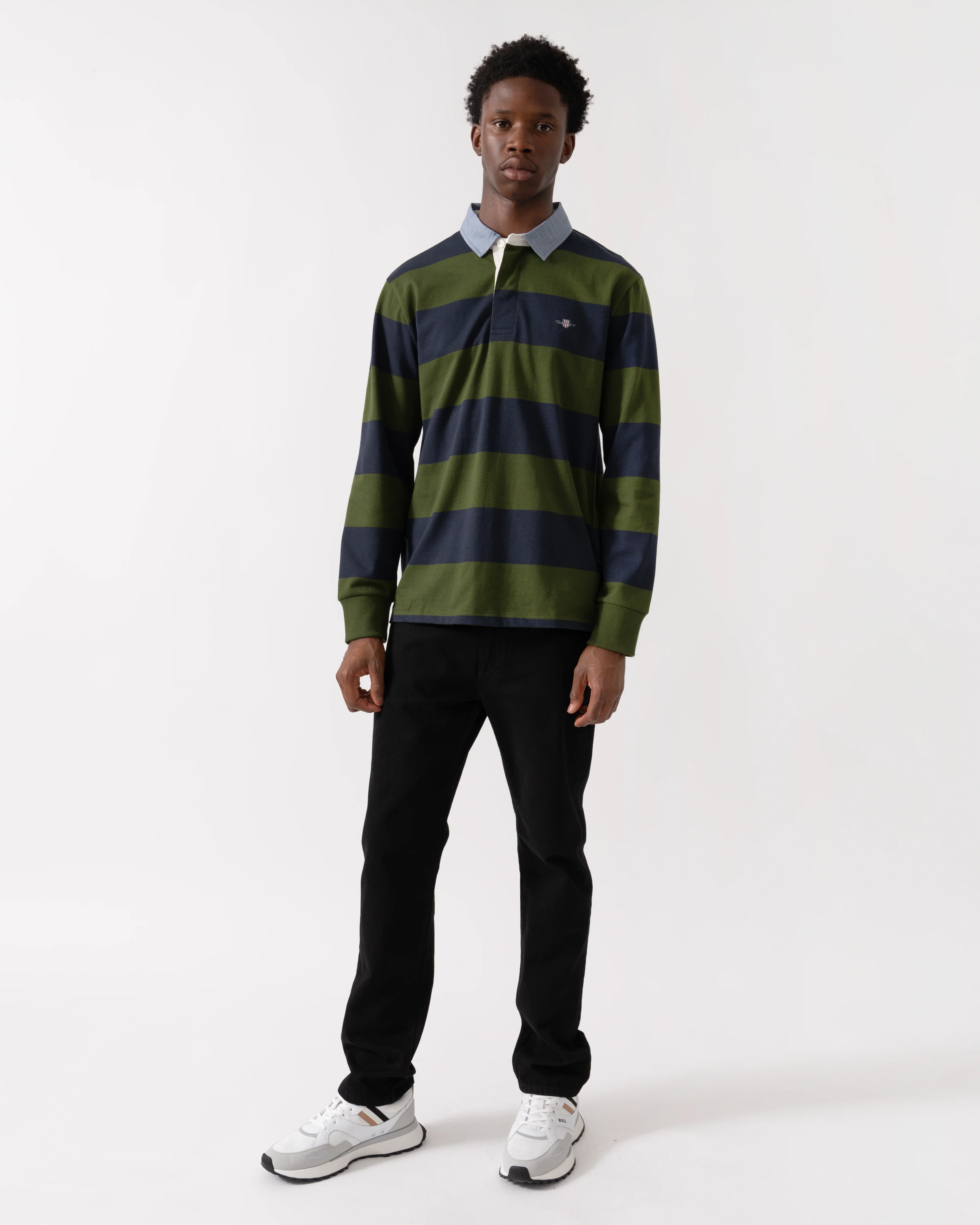 GANT Mens Regular Fit Chambray Stripe Heavy Rugger - 360 Country Green - Image 3