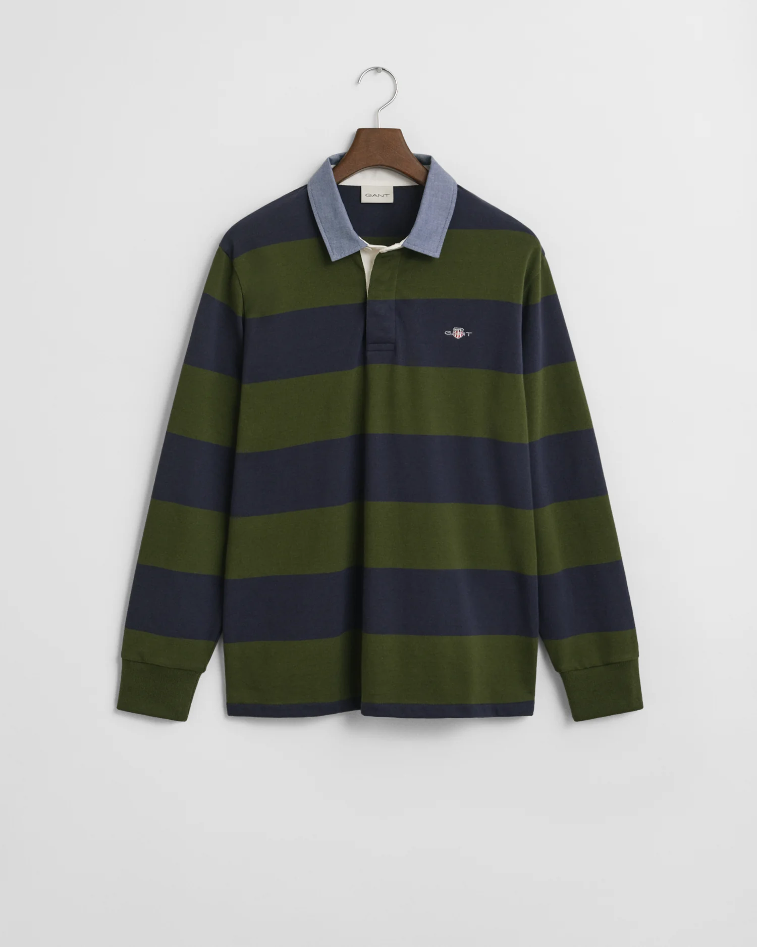 GANT Mens Regular Fit Chambray Stripe Heavy Rugger - 360 Country Green - Image 5