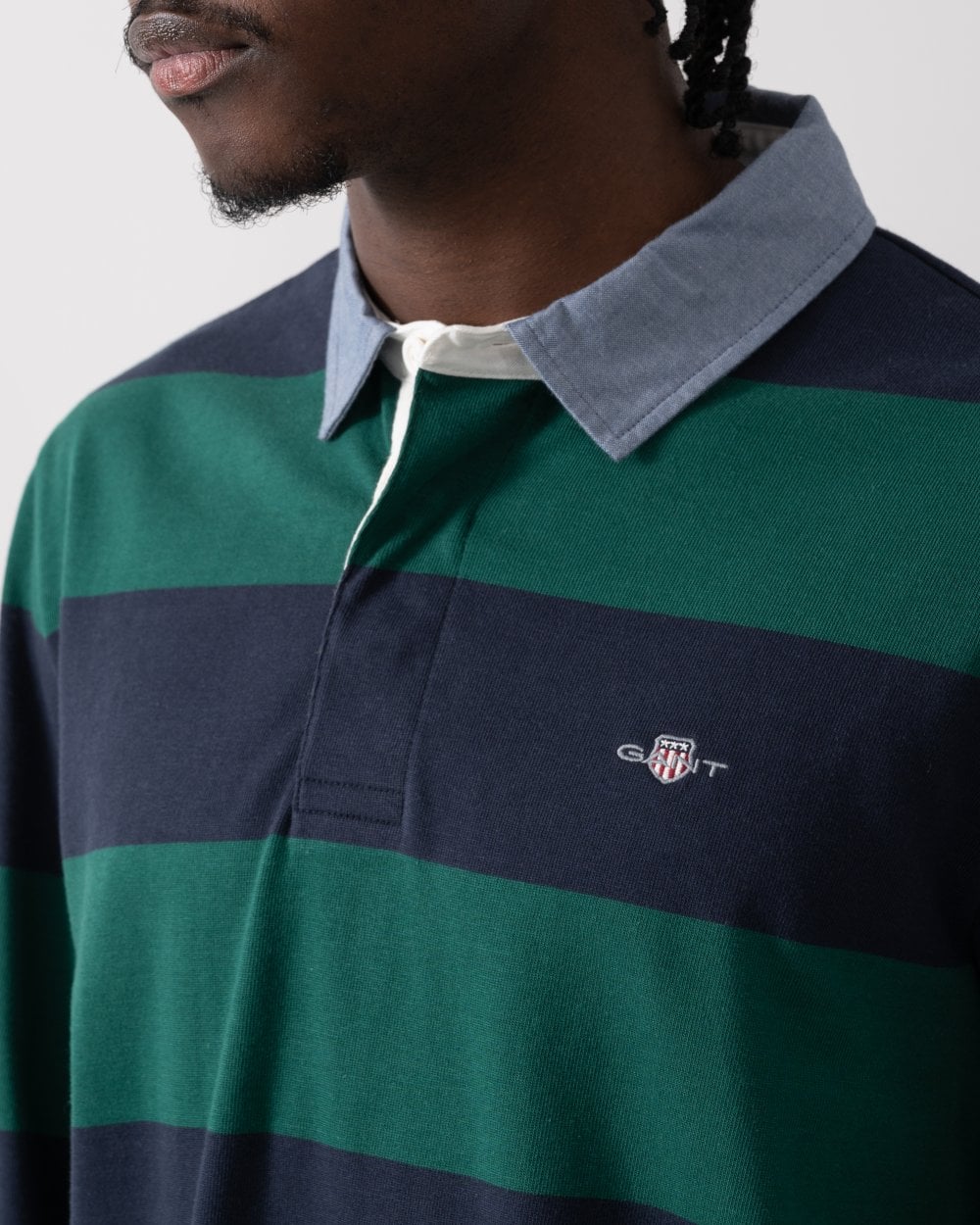 GANT Mens Regular Fit Chambray Stripe Heavy Rugger - 373 Deep Forest Green - Image 2