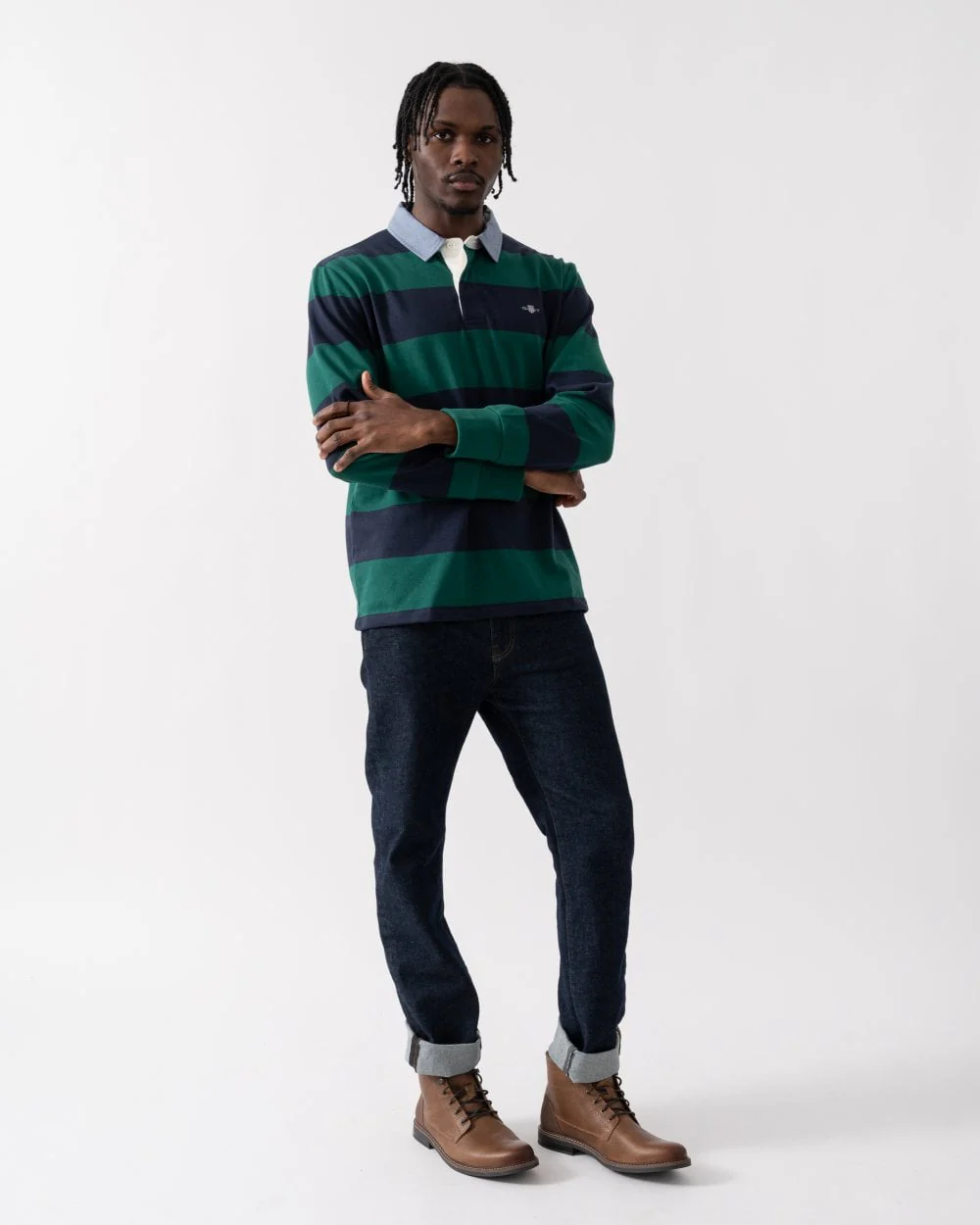 GANT Mens Regular Fit Chambray Stripe Heavy Rugger - 373 Deep Forest Green - Image 3