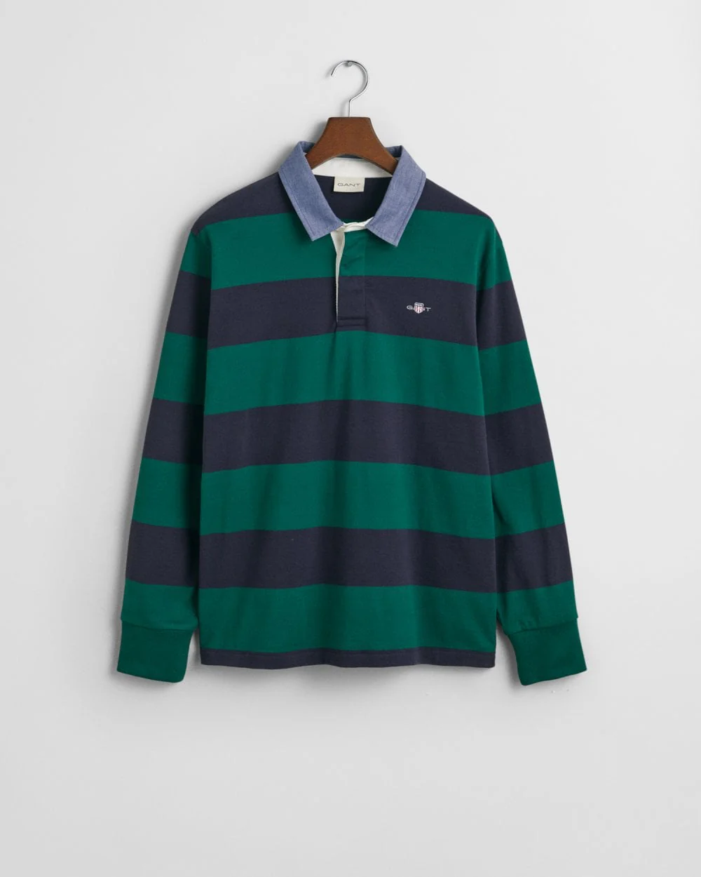 GANT Mens Regular Fit Chambray Stripe Heavy Rugger - 373 Deep Forest Green - Image 5