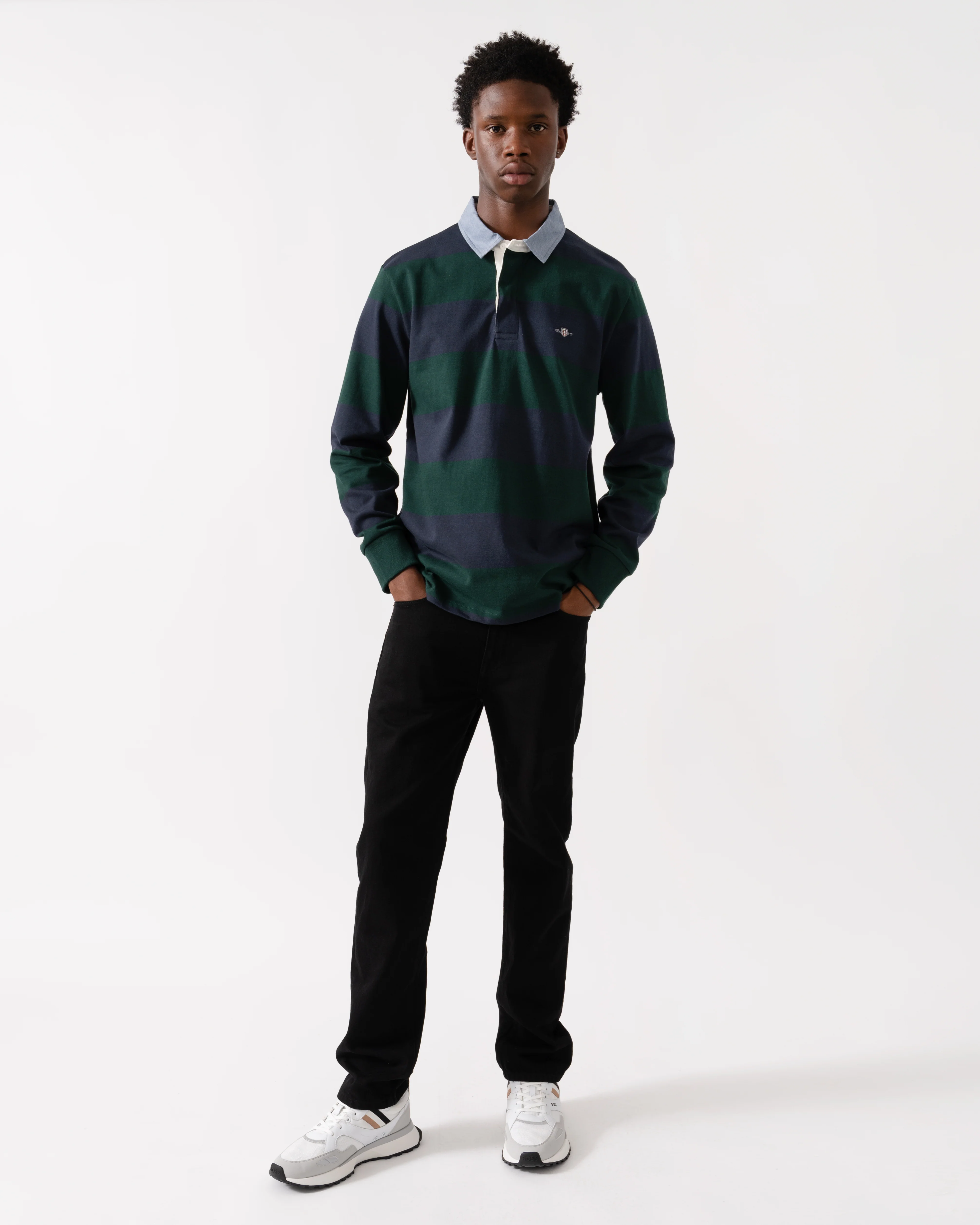 GANT Mens Regular Fit Chambray Stripe Heavy Rugger - 374 Tartan Green - Image 2