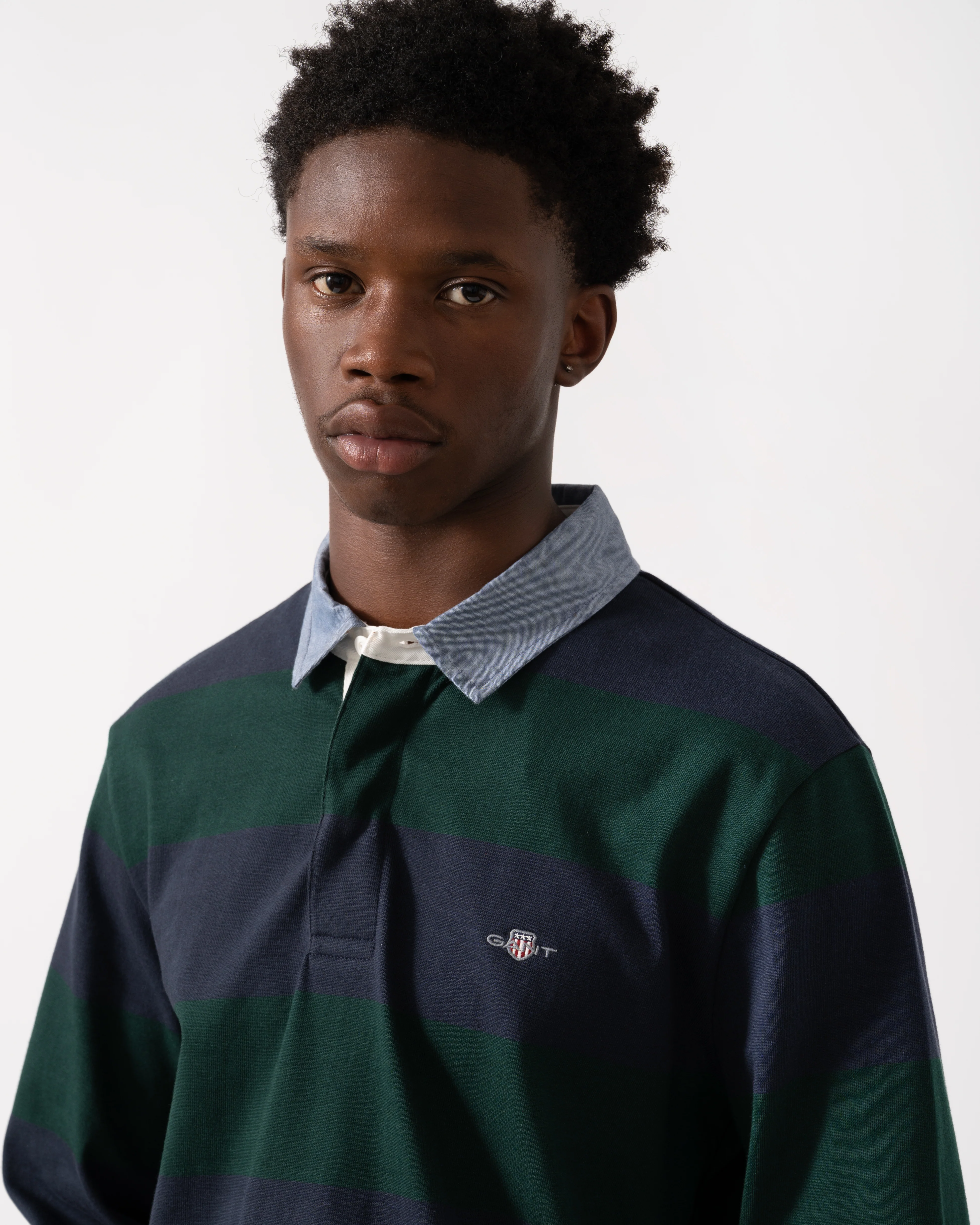 GANT Mens Regular Fit Chambray Stripe Heavy Rugger - 374 Tartan Green - Image 3
