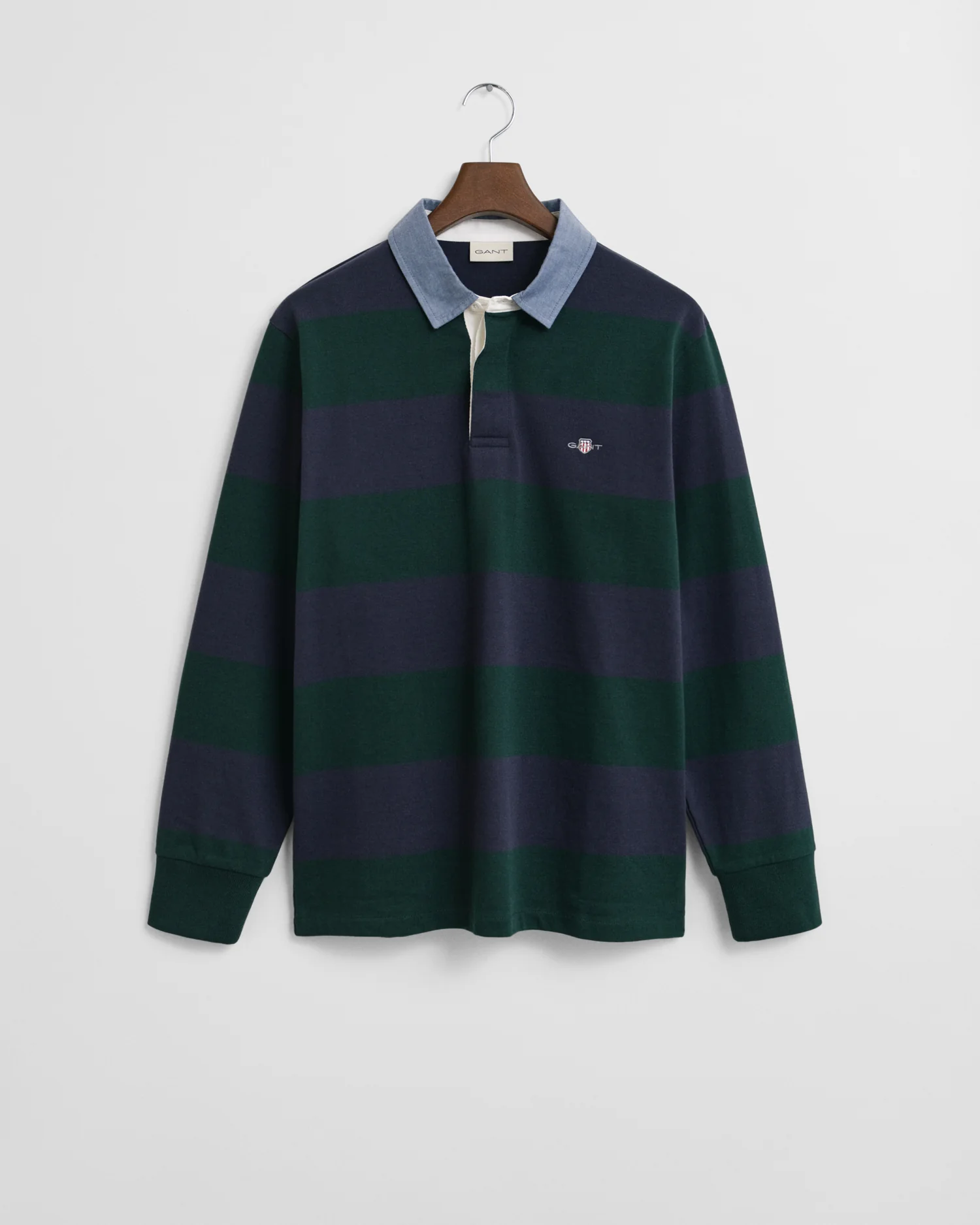 GANT Mens Regular Fit Chambray Stripe Heavy Rugger - 374 Tartan Green - Image 5