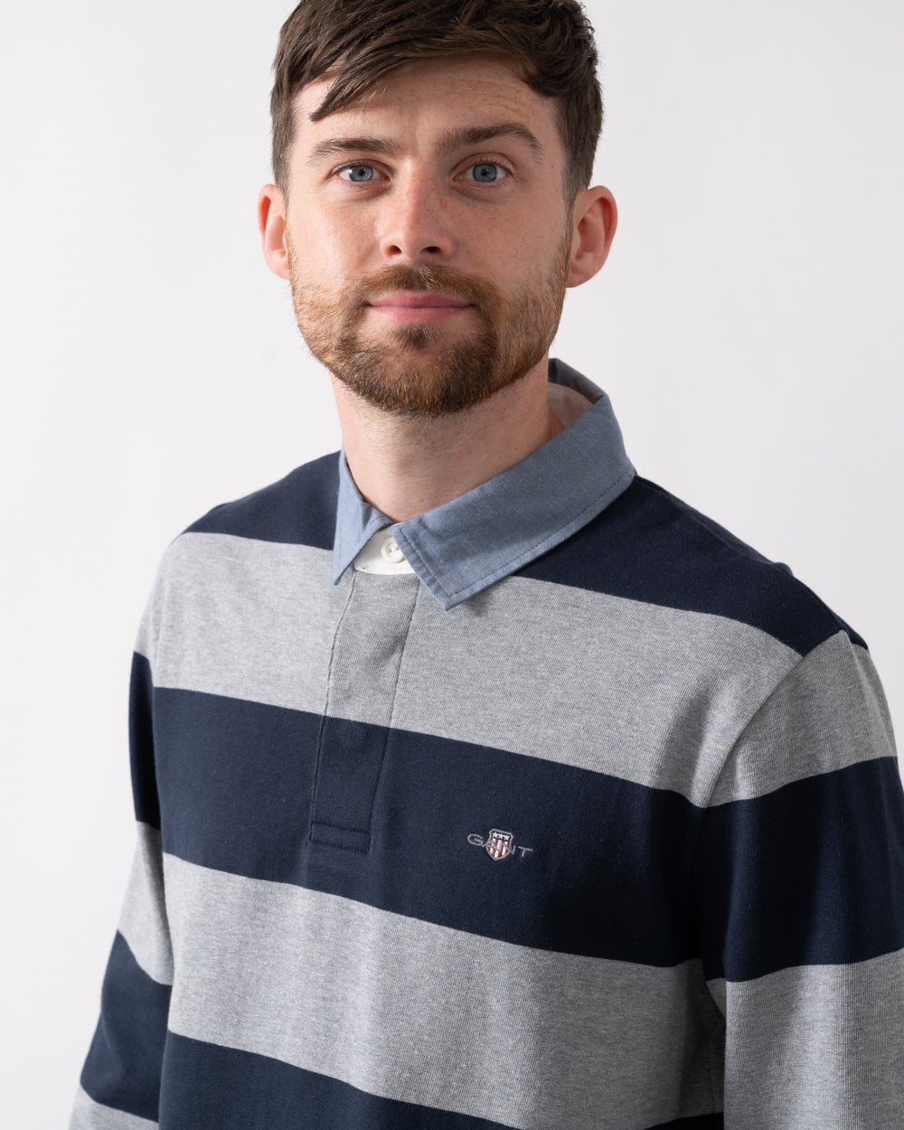 GANT Mens Regular Fit Chambray Stripe Heavy Rugger - 93 Grey Melange - Image 2