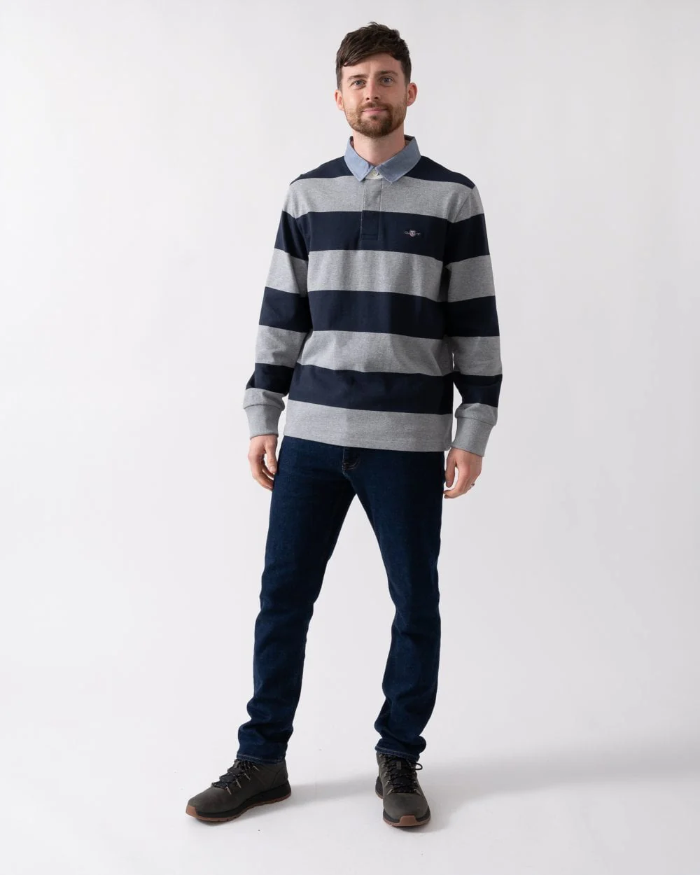GANT Mens Regular Fit Chambray Stripe Heavy Rugger - 93 Grey Melange - Image 3