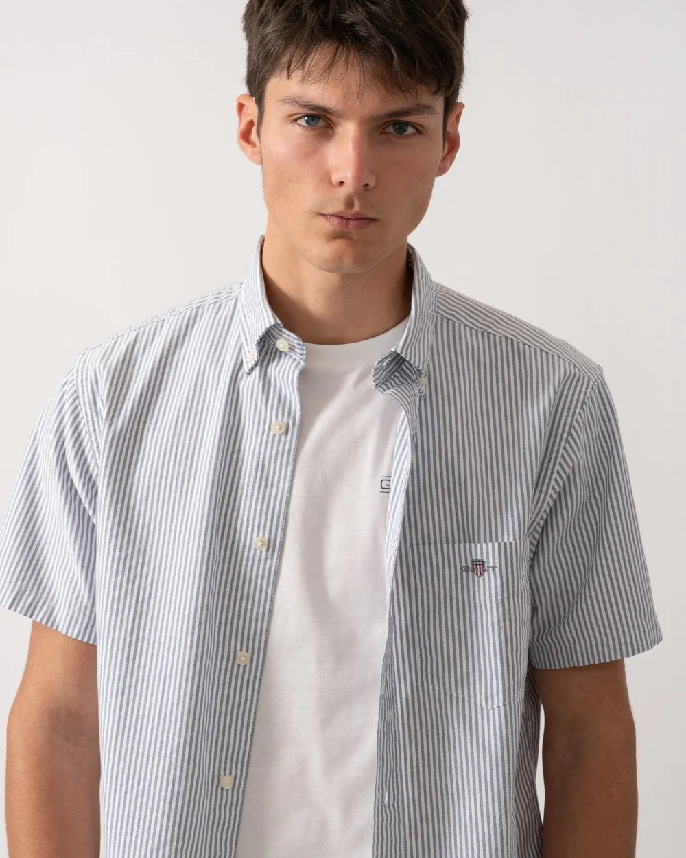 GANT Mens Regular Fit Classic Oxford Stripe Short Sleeve Shirt - 423 Persian Blue - Image 2
