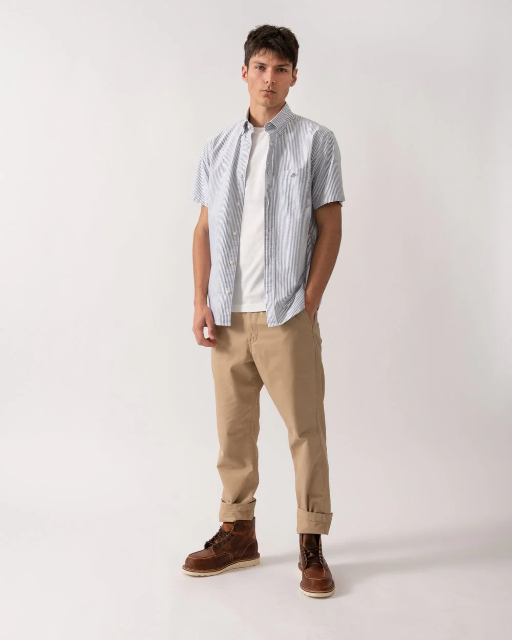GANT Mens Regular Fit Classic Oxford Stripe Short Sleeve Shirt - 423 Persian Blue - Image 3