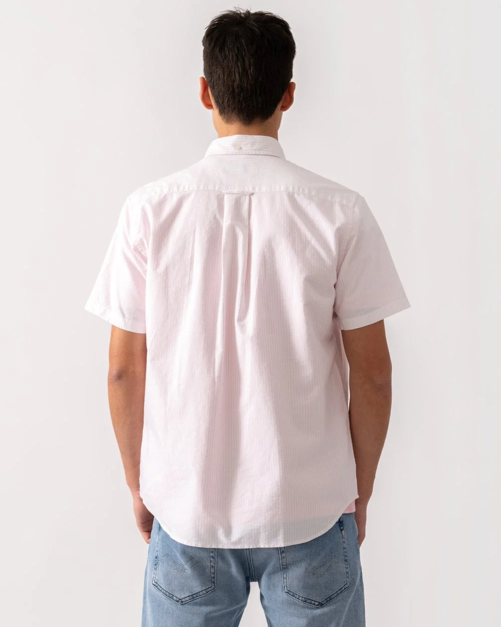 GANT Mens Regular Fit Classic Oxford Stripe Short Sleeve Shirt - 662 Light Pink - Image 4