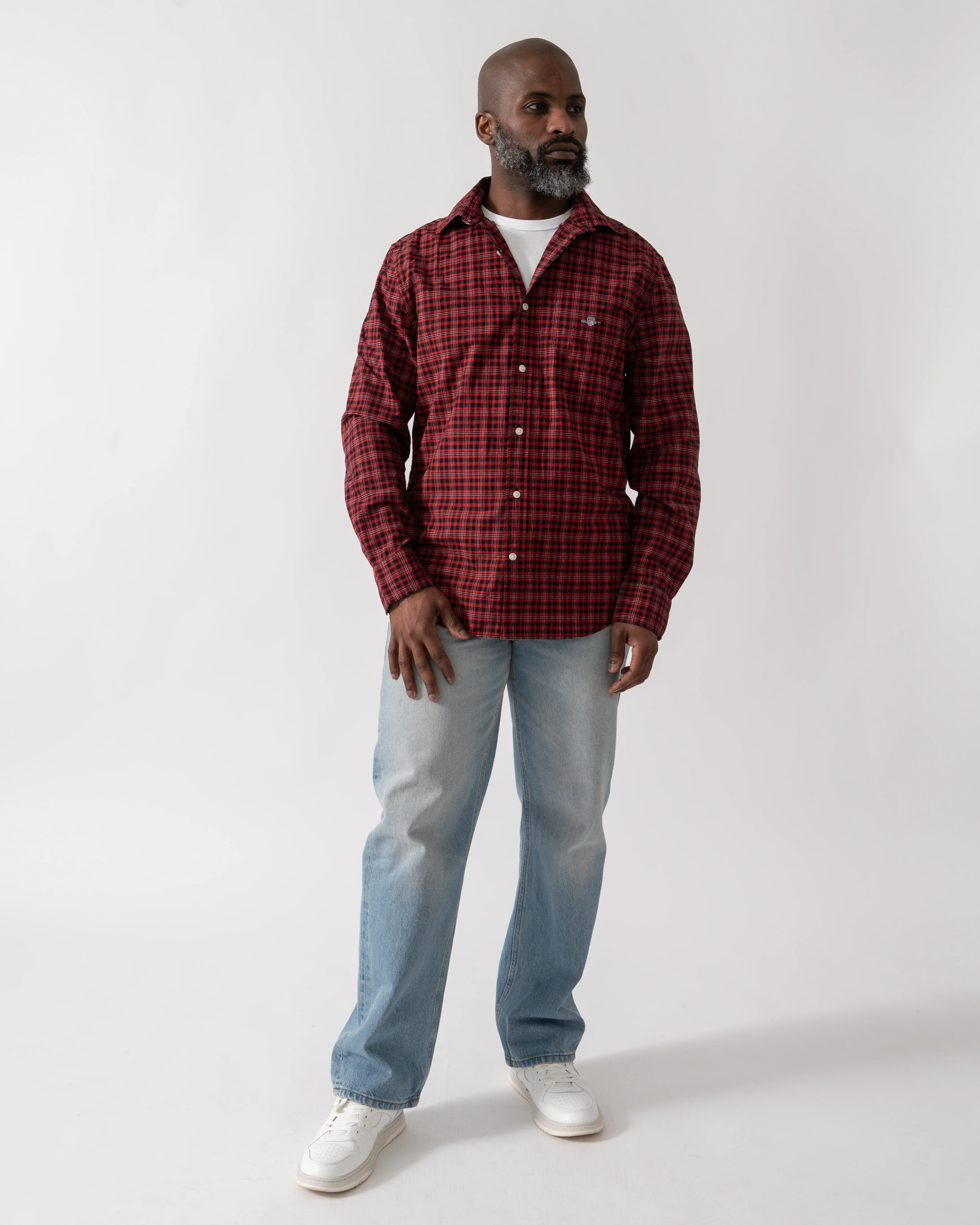 GANT Mens Regular Fit Classic Poplin Check Shirt - 630 Ruby Red - Image 2