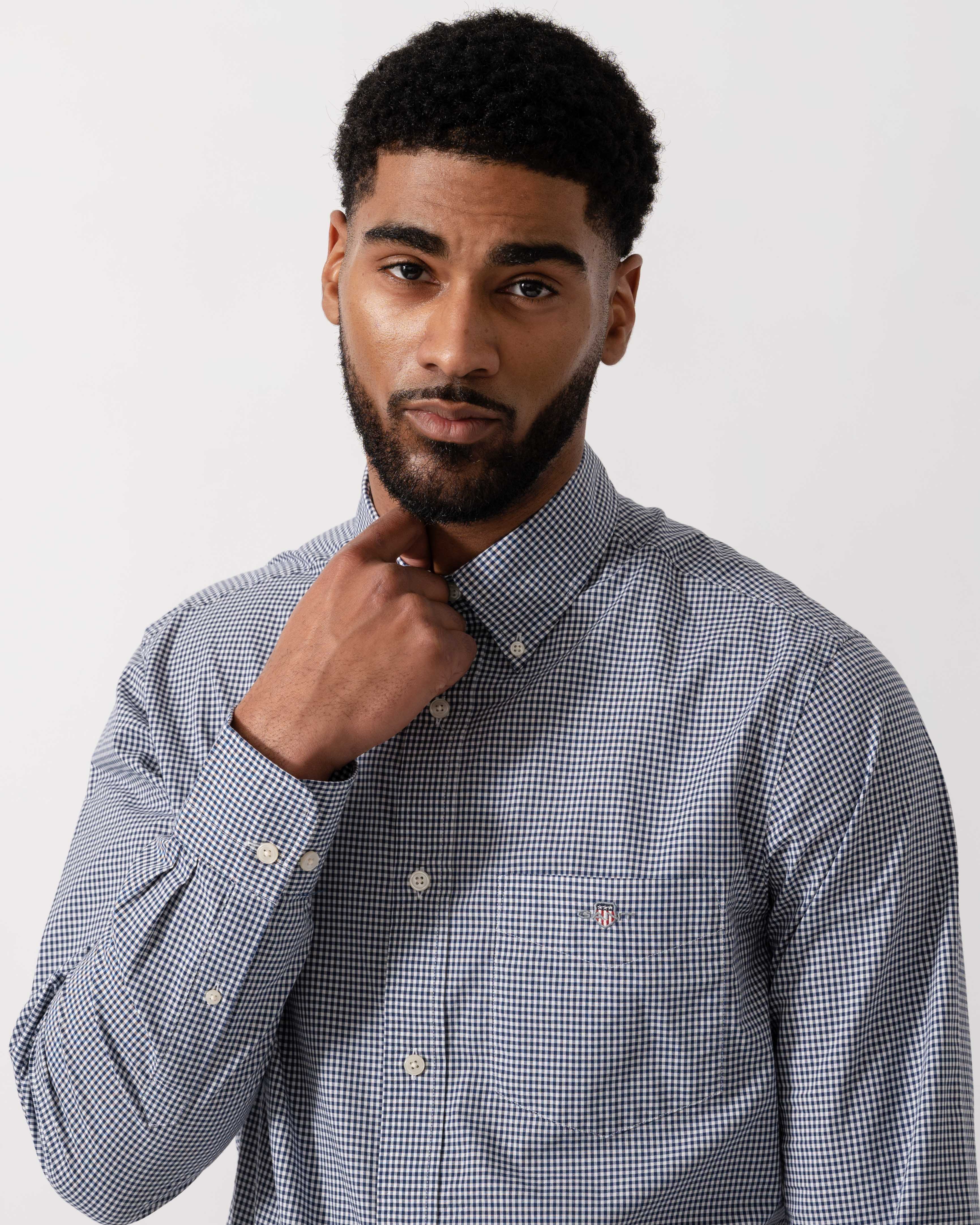 GANT Mens Regular Fit Classic Poplin Gingham Shirt - 423 Persian Blue - Image 2