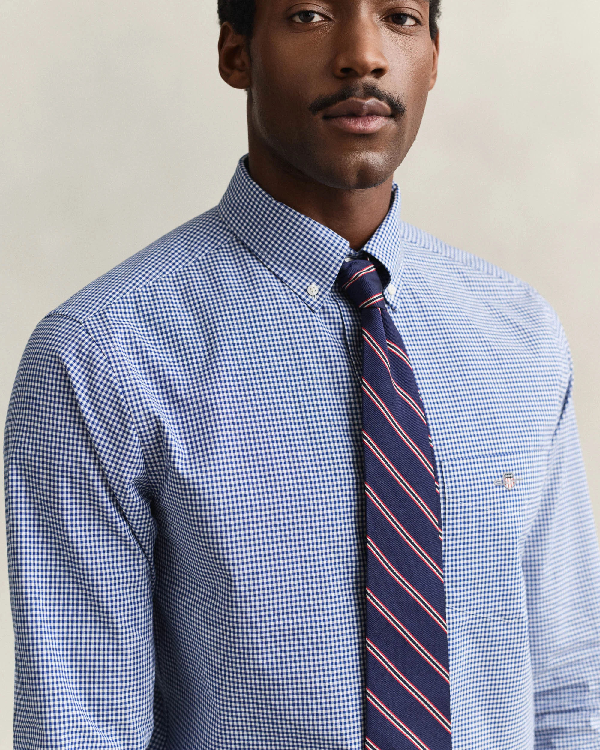 GANT Mens Regular Fit Classic Poplin Gingham Shirt - 436 College Blue - Image 2