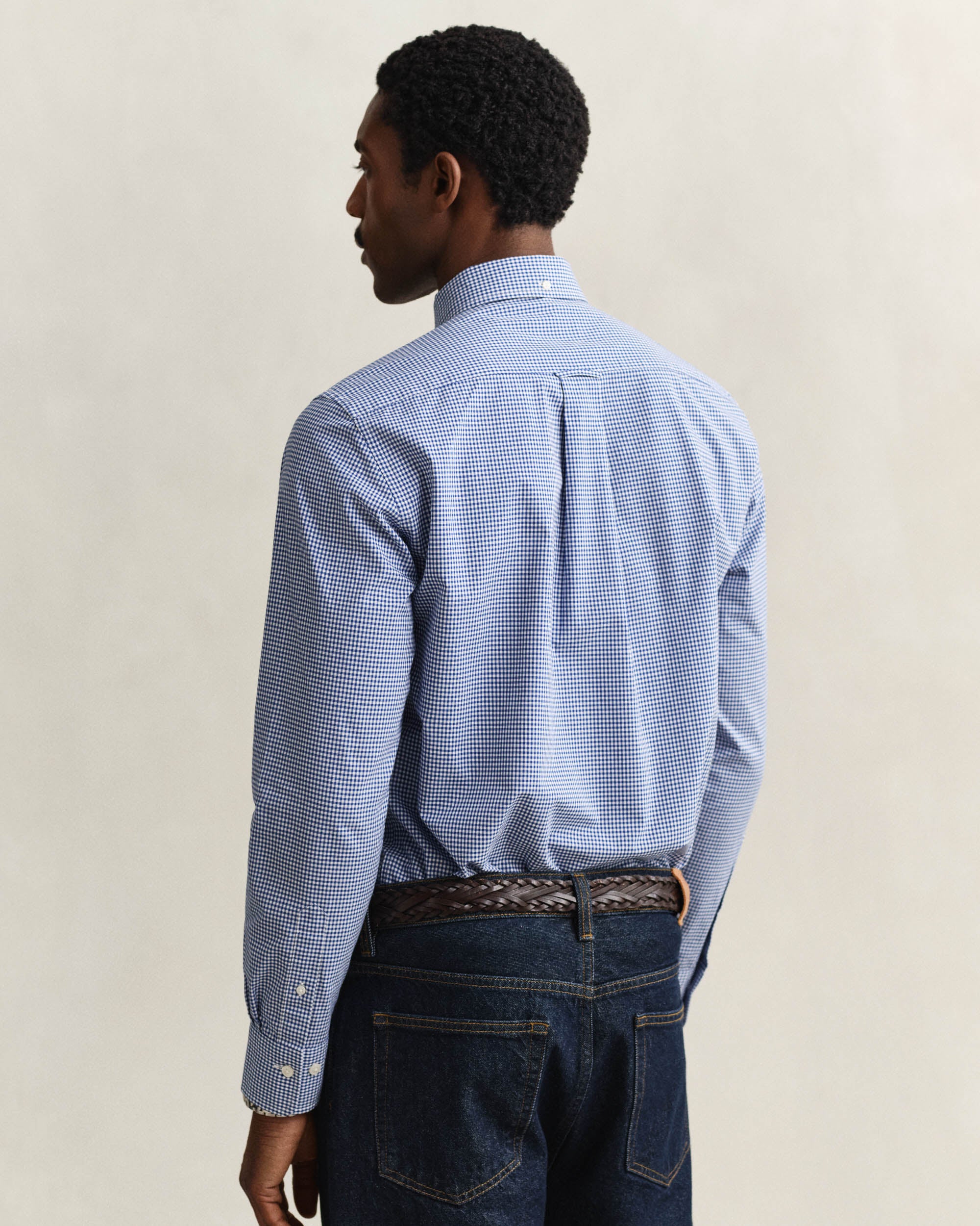 GANT Mens Regular Fit Classic Poplin Gingham Shirt - 436 College Blue - Image 3