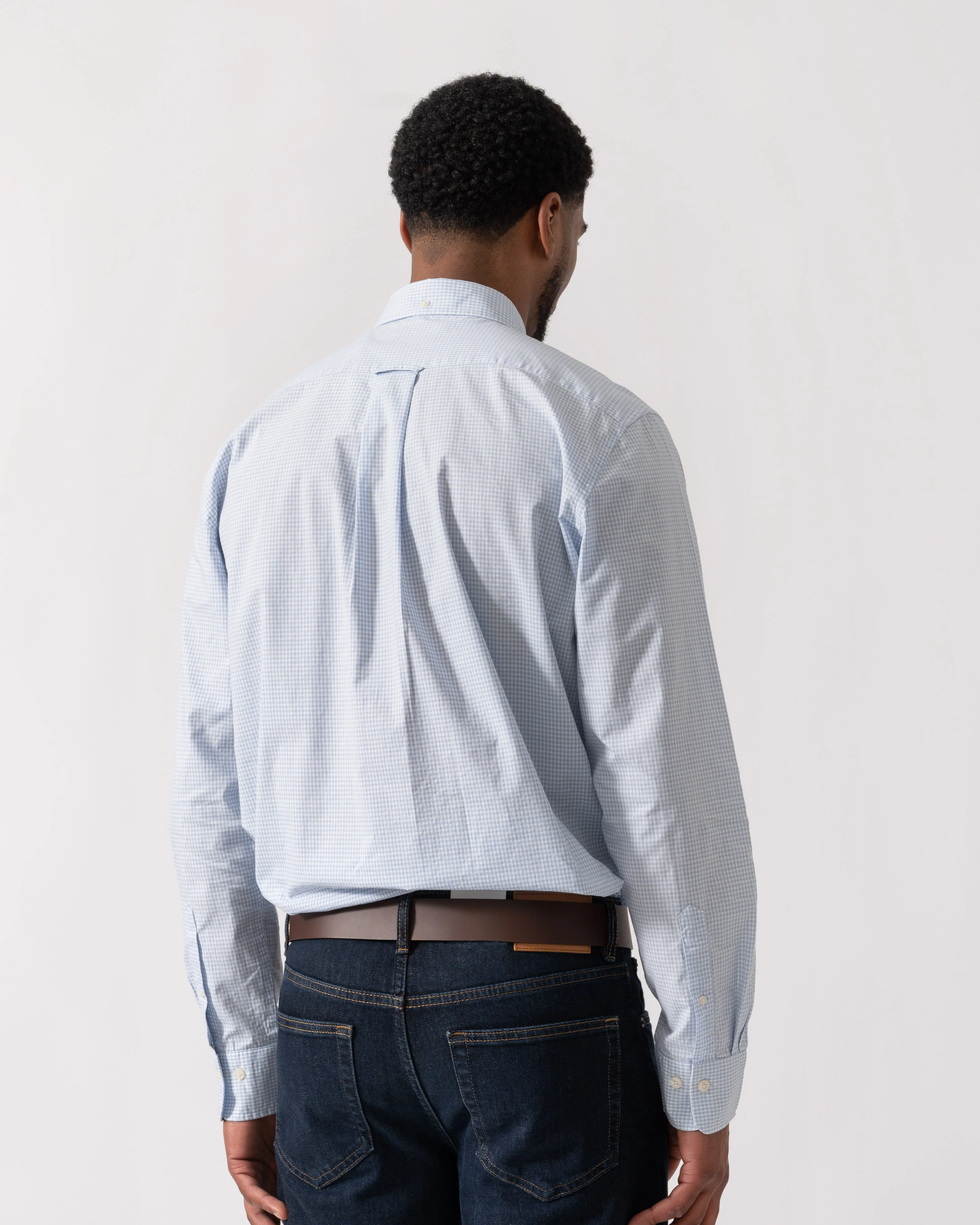 GANT Mens Regular Fit Classic Poplin Gingham Shirt - 455 Light Blue - Image 4
