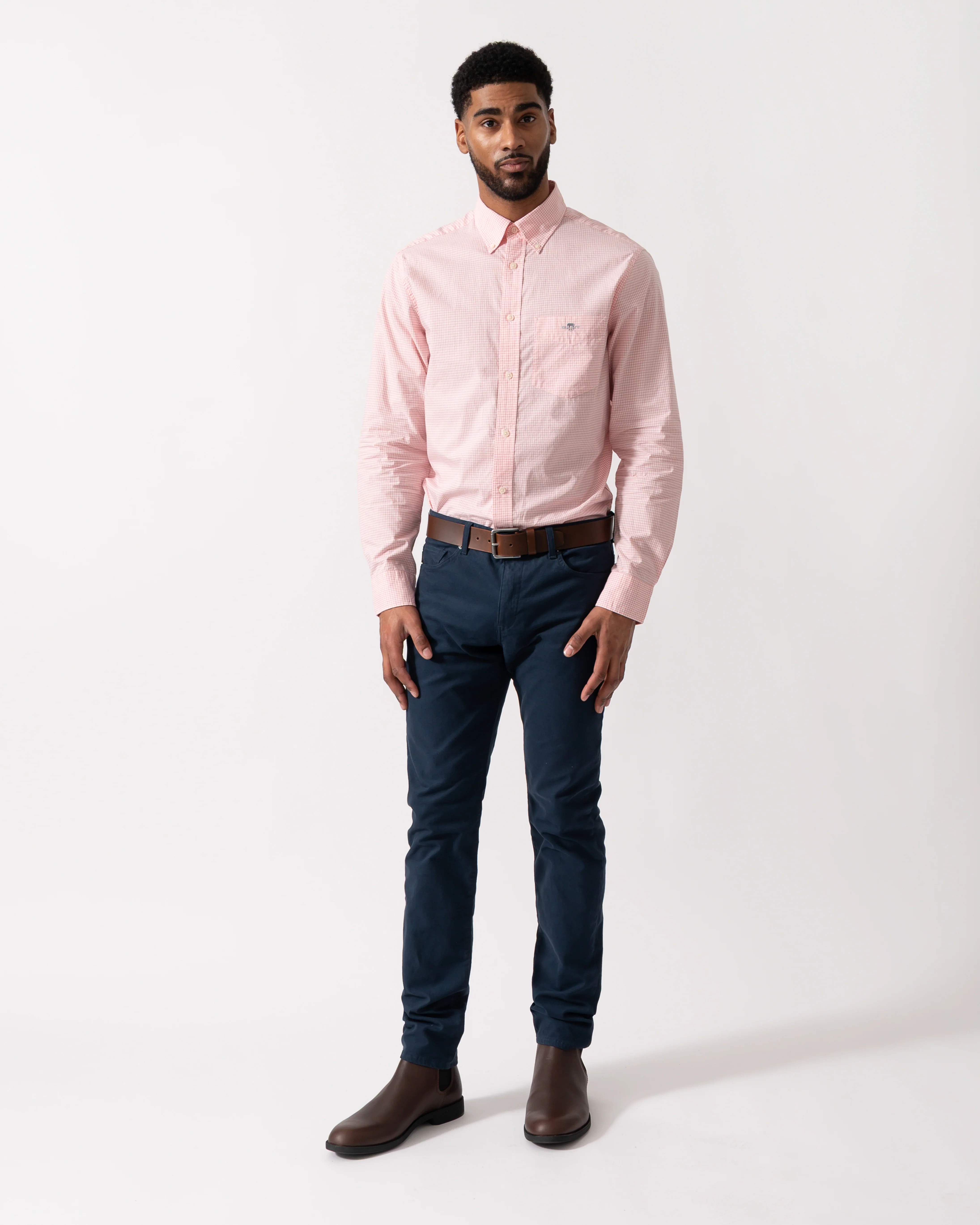 GANT Mens Regular Fit Classic Poplin Gingham Shirt - 666 Washed Pink - Image 2
