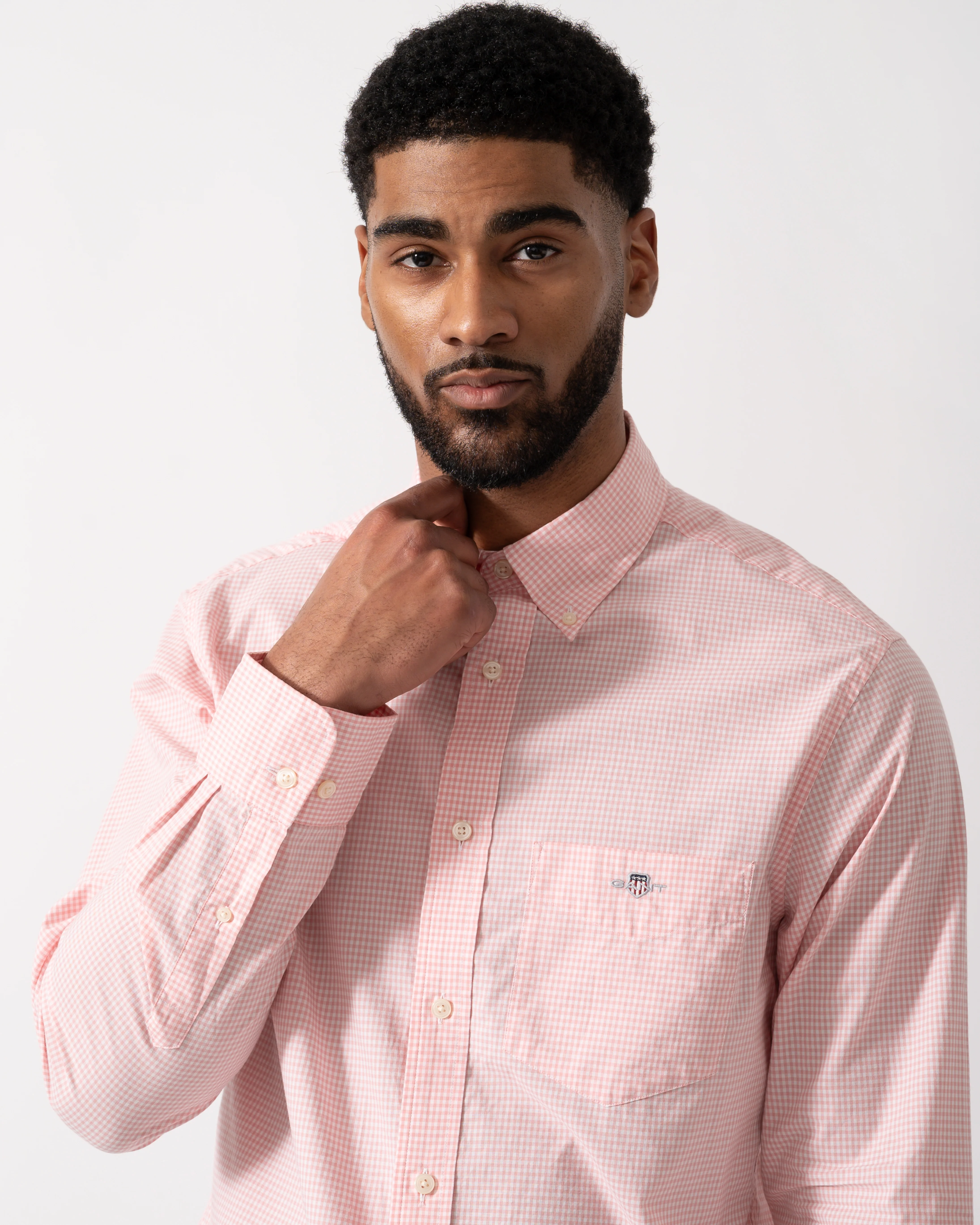 GANT Mens Regular Fit Classic Poplin Gingham Shirt - 666 Washed Pink - Image 3
