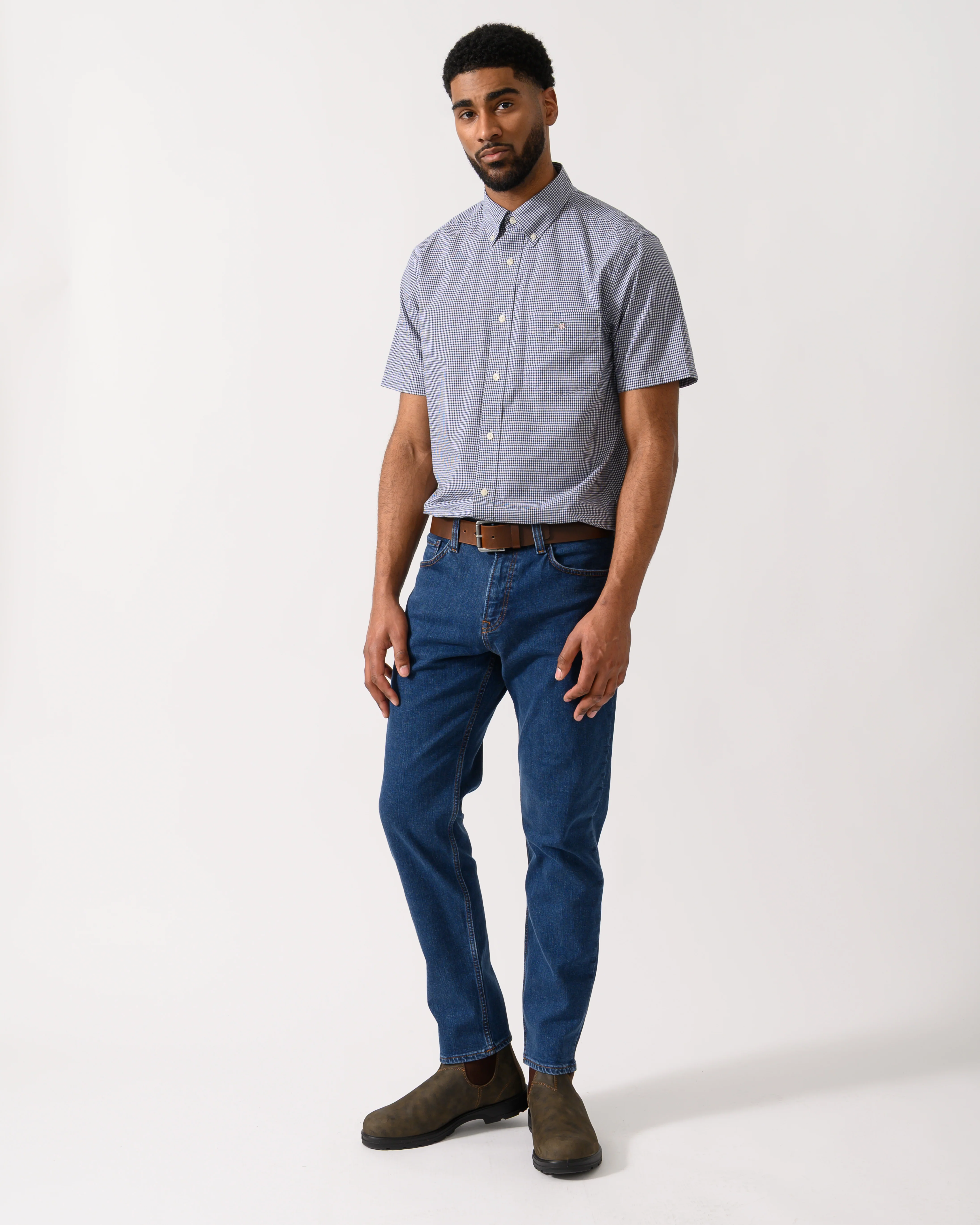 GANT Mens Regular Fit Classic Poplin Gingham Short Sleeve Shirt - 423 Persian Blue - Image 2