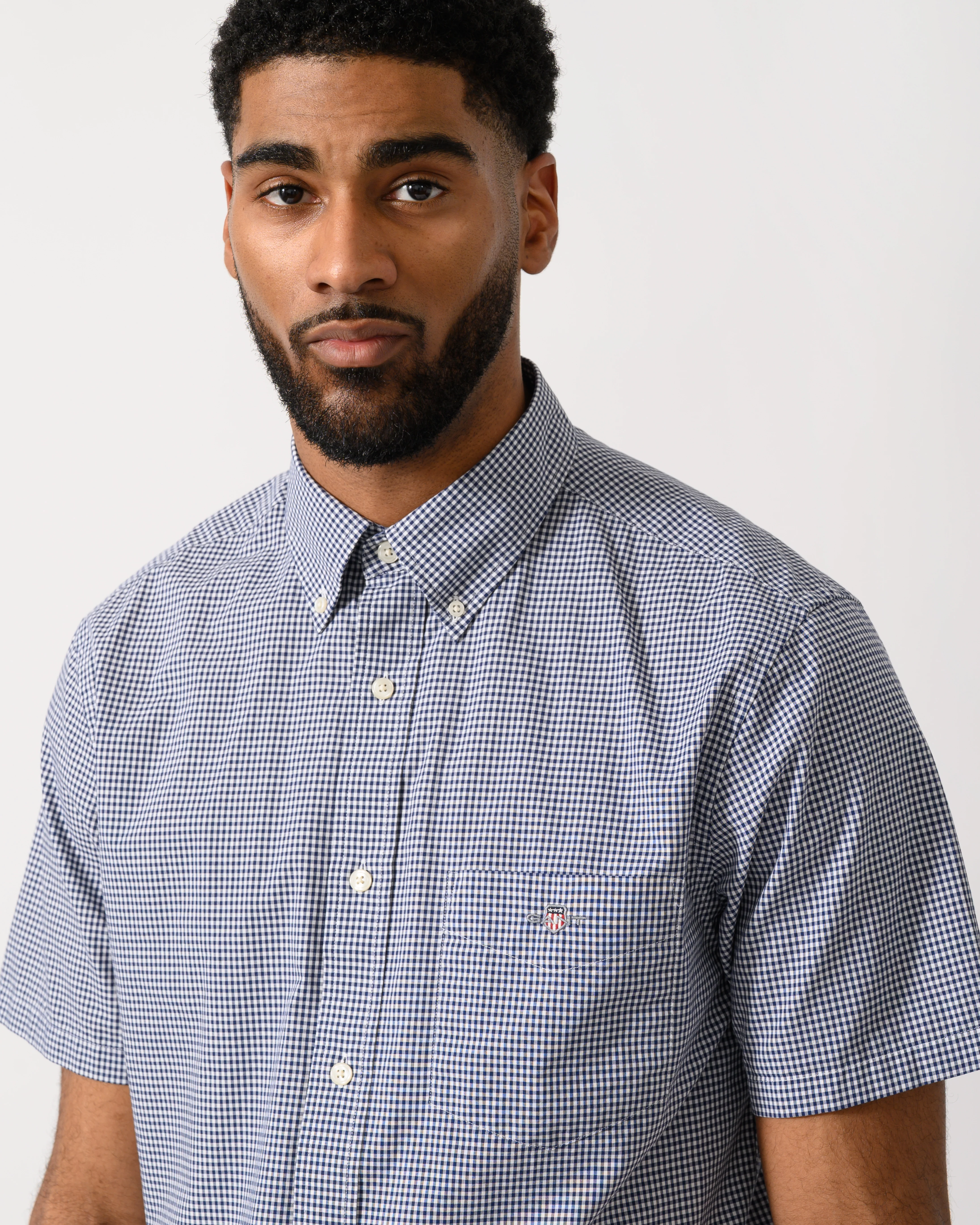 GANT Mens Regular Fit Classic Poplin Gingham Short Sleeve Shirt - 423 Persian Blue - Image 3