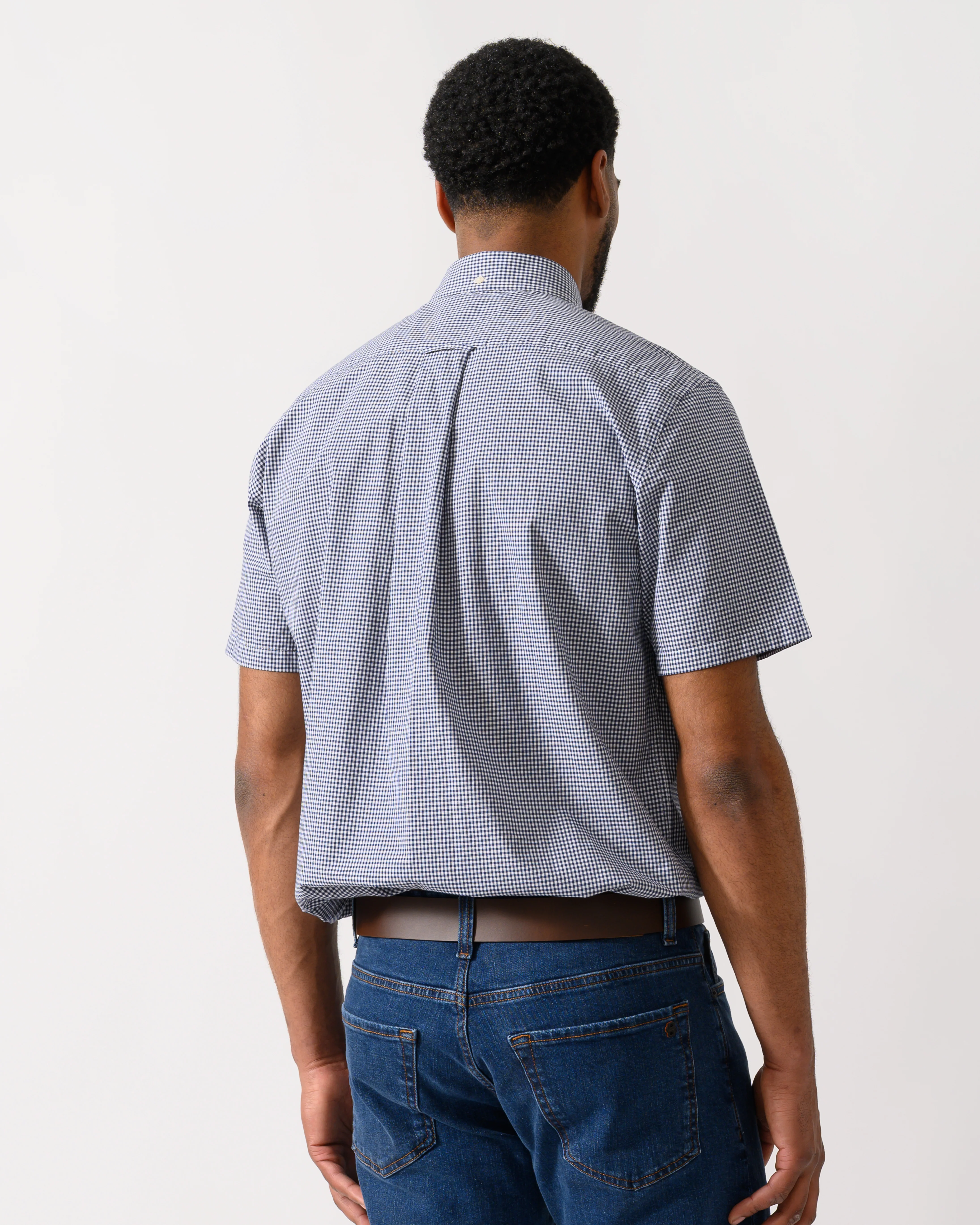 GANT Mens Regular Fit Classic Poplin Gingham Short Sleeve Shirt - 423 Persian Blue - Image 4