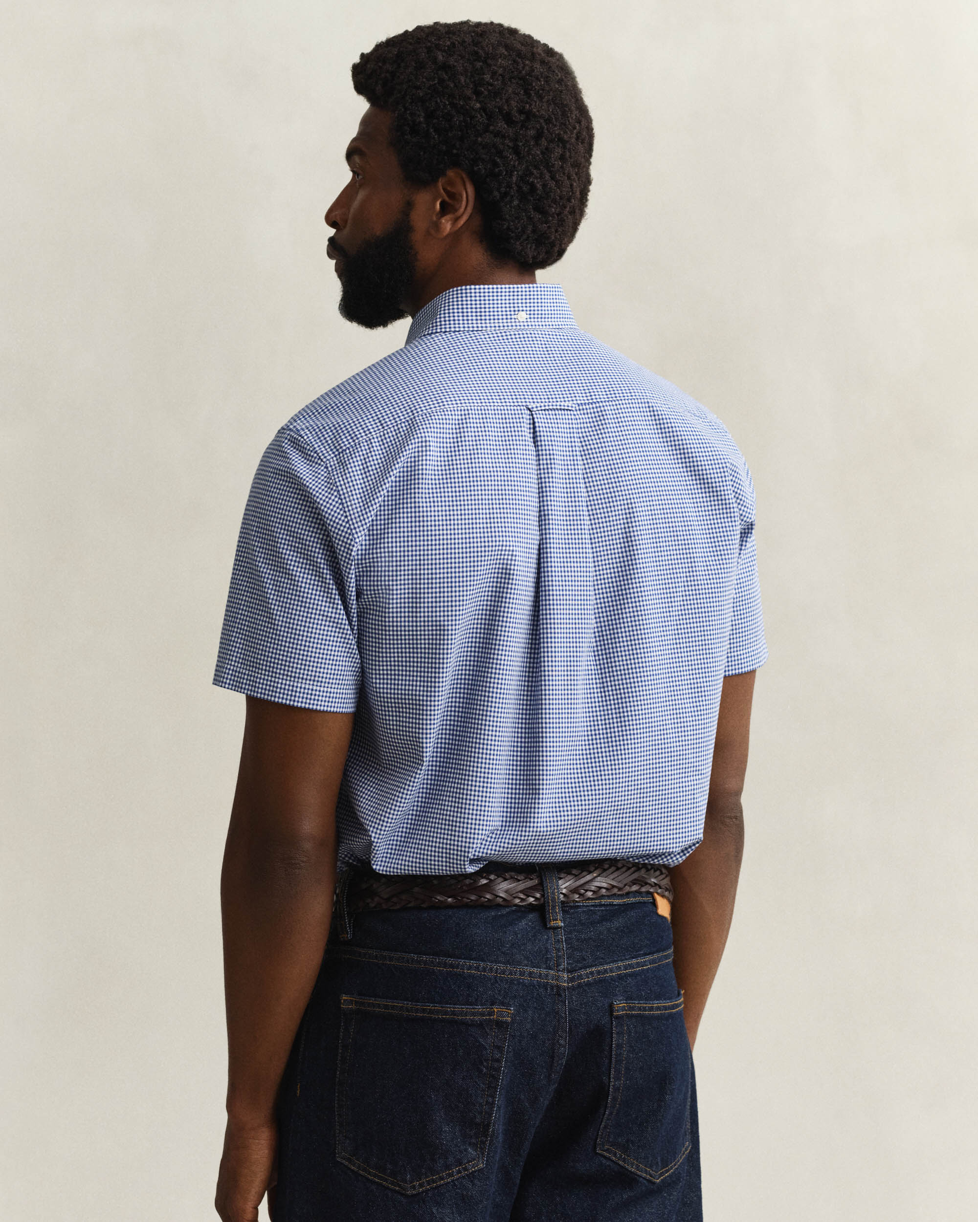 GANT Mens Regular Fit Classic Poplin Gingham Short Sleeve Shirt - 436 College Blue - Image 3