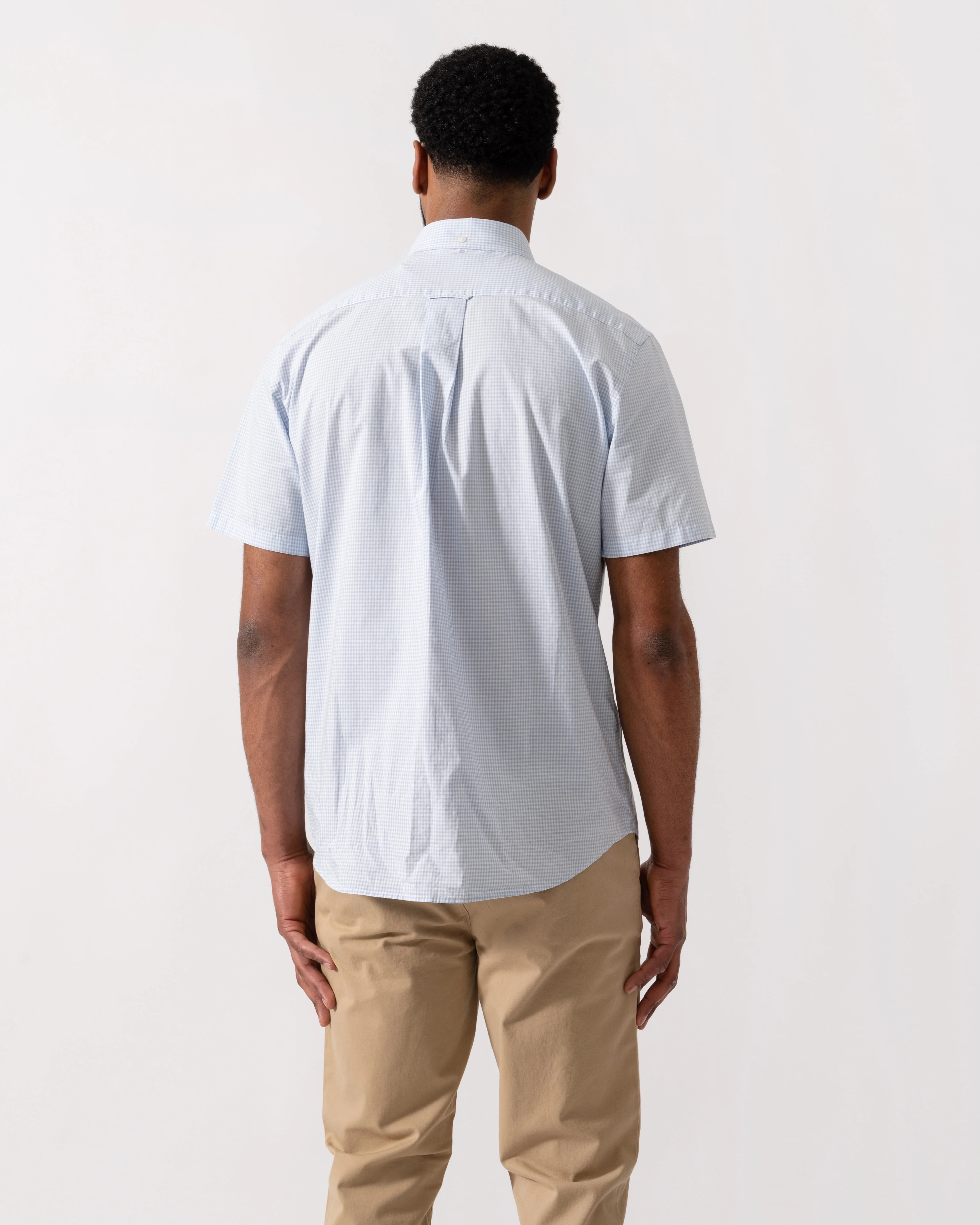 GANT Mens Regular Fit Classic Poplin Gingham Short Sleeve Shirt - 455 Light Blue - Image 4