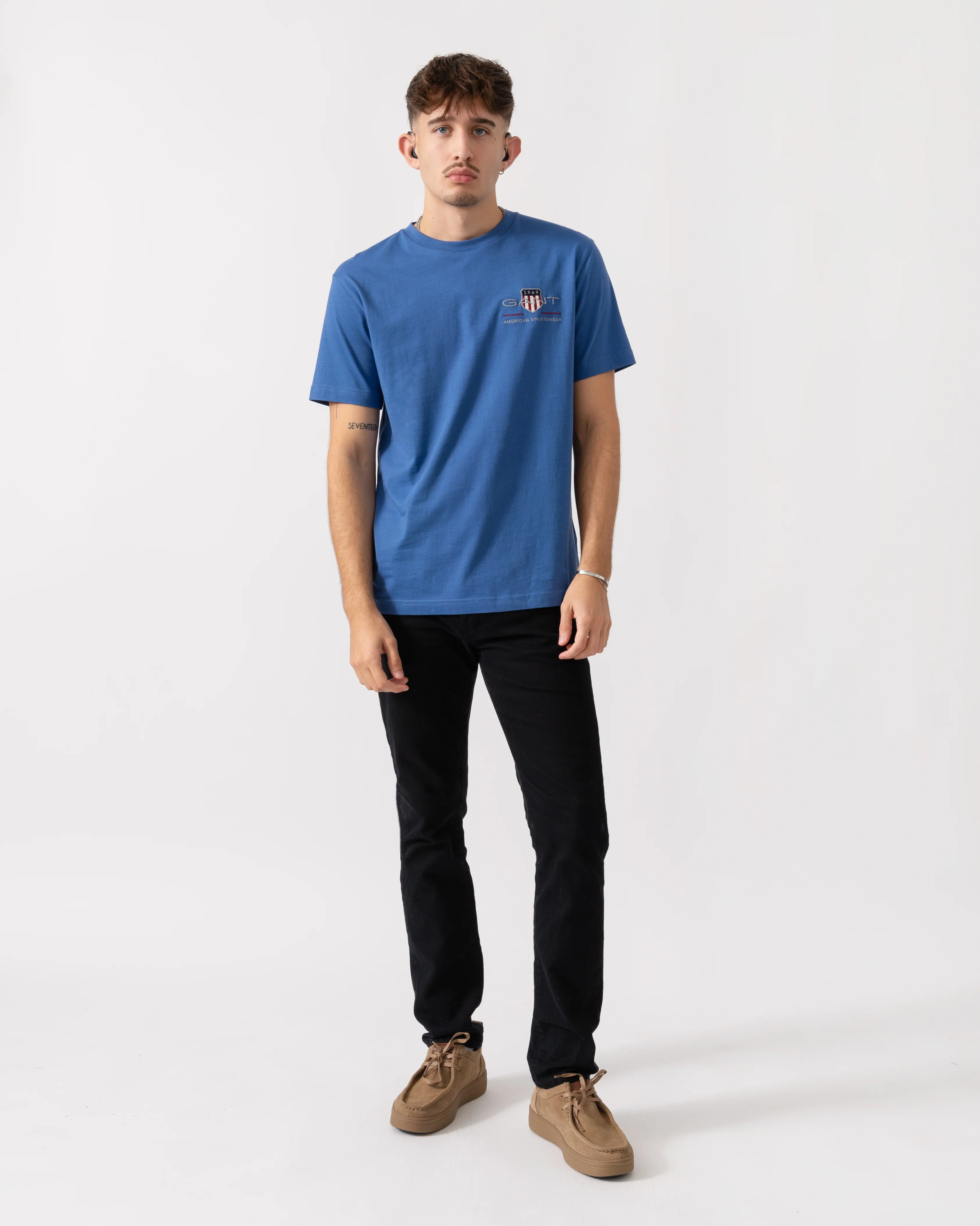 GANT Mens Regular Fit Embroidered Archive Shield T-Shirt - 407 Rich Blue - Image 2