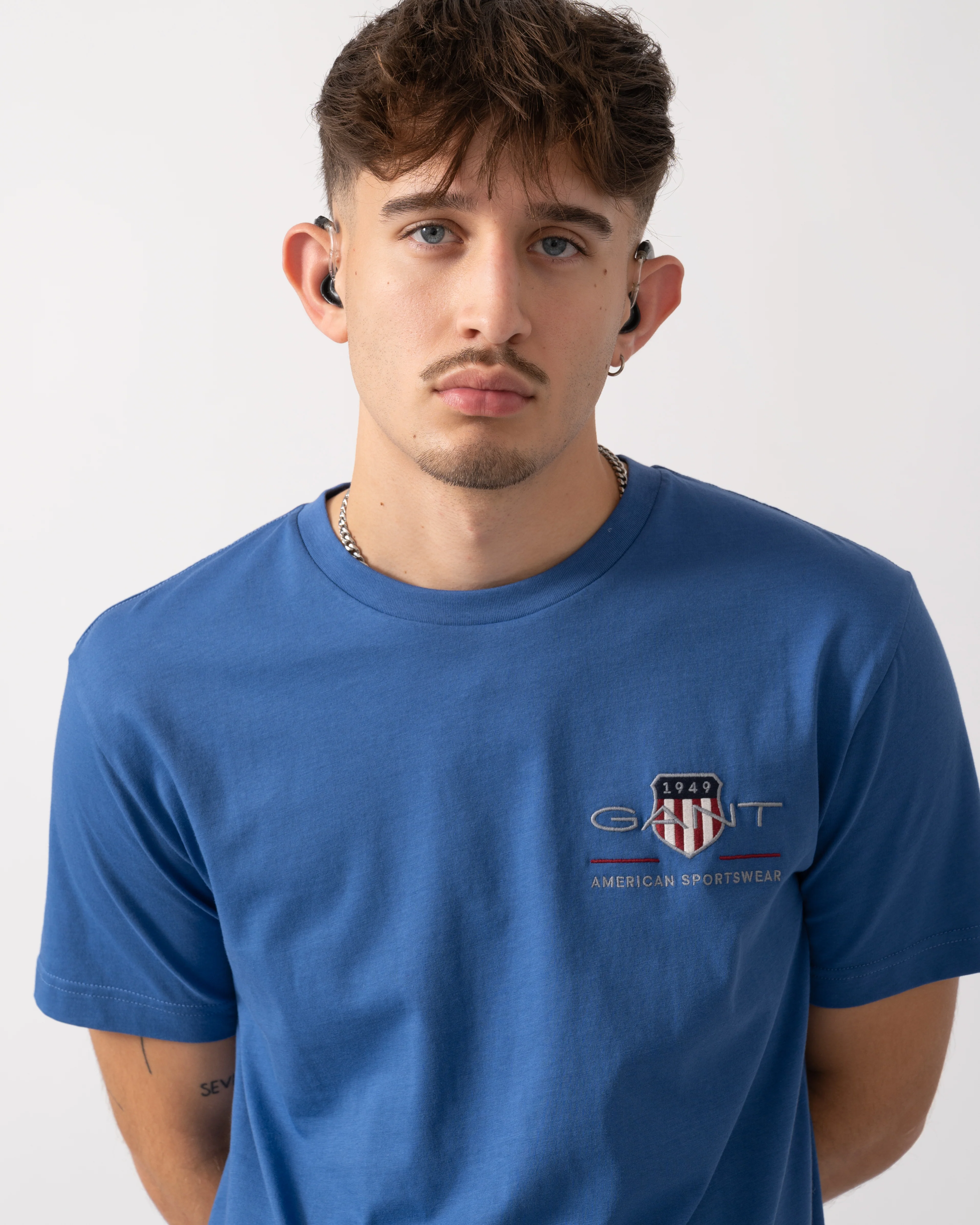 GANT Mens Regular Fit Embroidered Archive Shield T-Shirt - 407 Rich Blue - Image 3