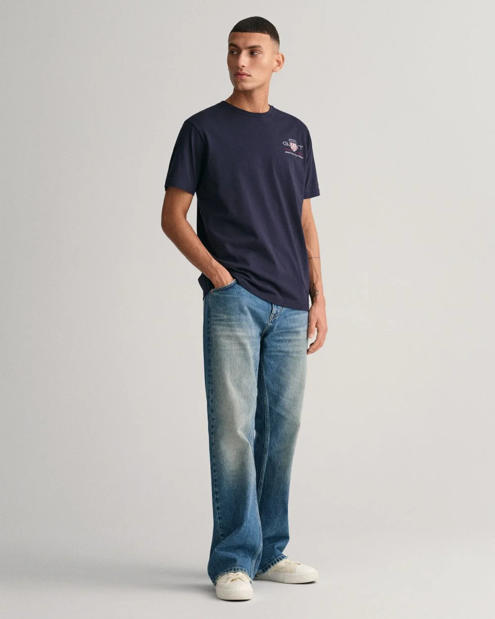 GANT Mens Regular Fit Embroidered Archive Shield T-Shirt - 433 Evening Blue - Image 3
