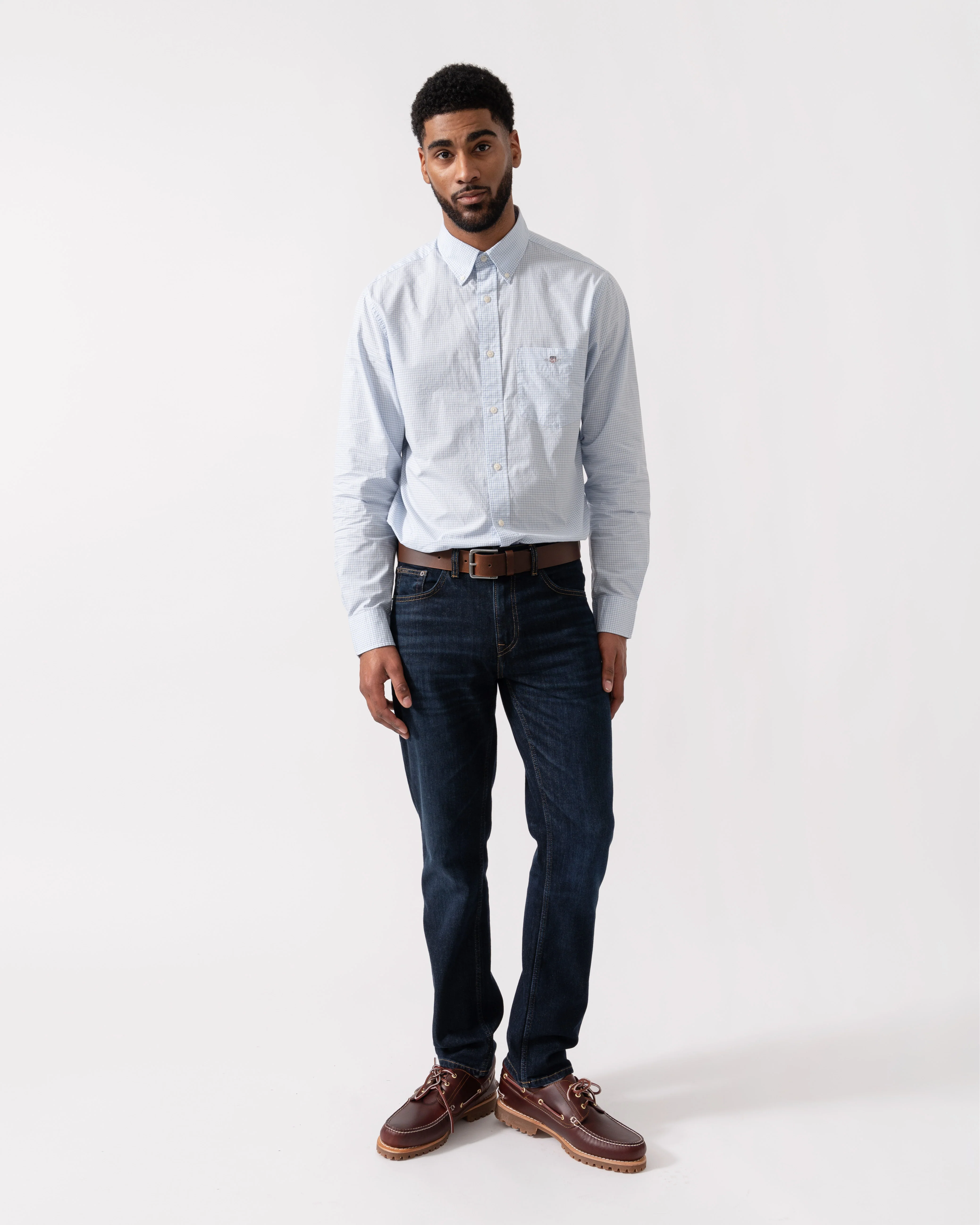 GANT Mens Regular Fit Classic Poplin Gingham Shirt - 455 Light Blue - Image 2