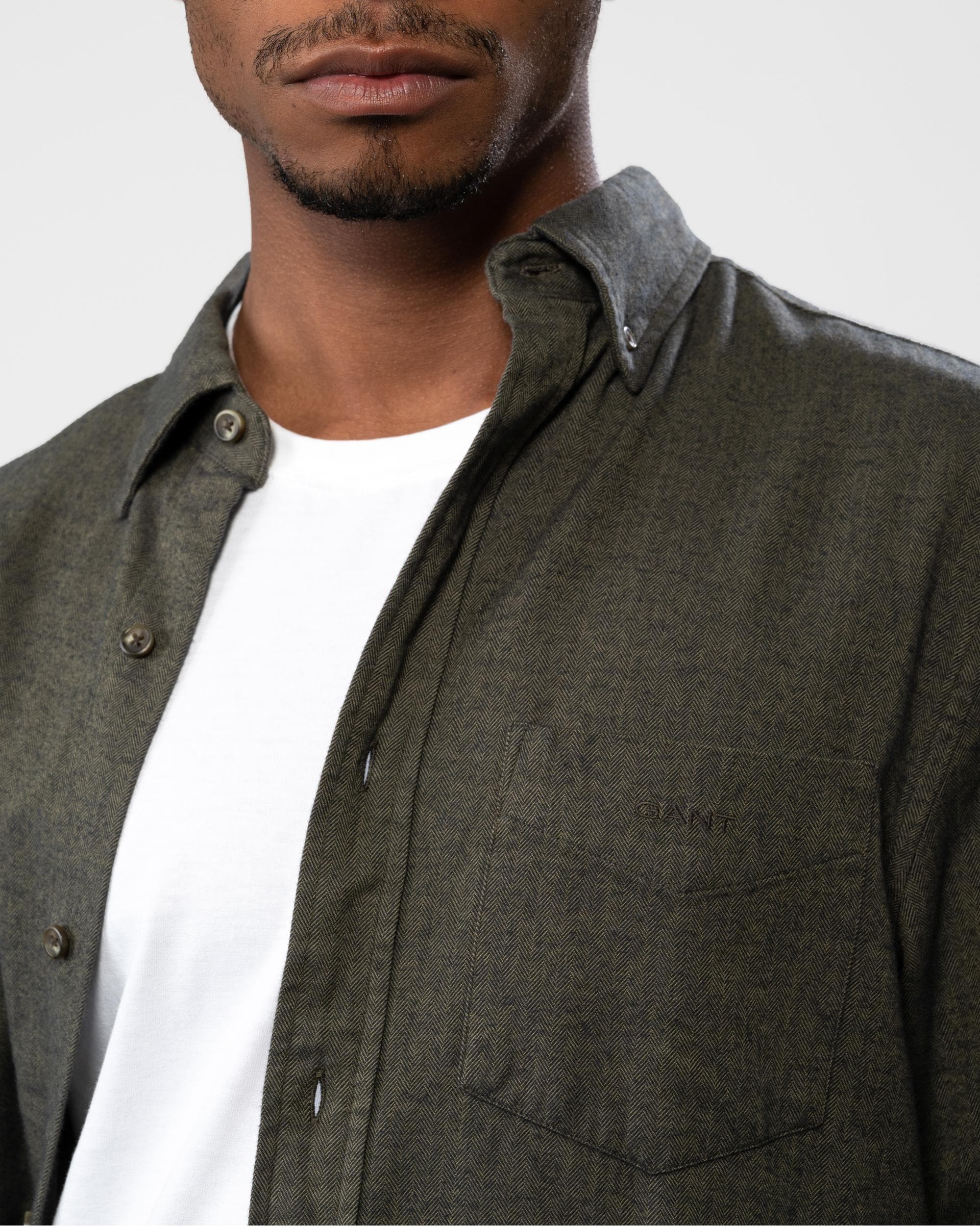 GANT Mens Regular Fit Herringbone Flannel Shirt - Image 2