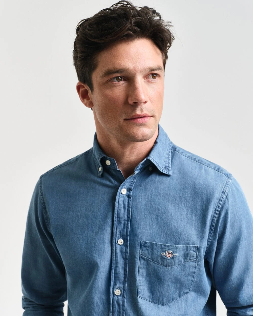 GANT Mens Regular Fit Indigo Shirt - 980 Semi Light Blue - Image 2