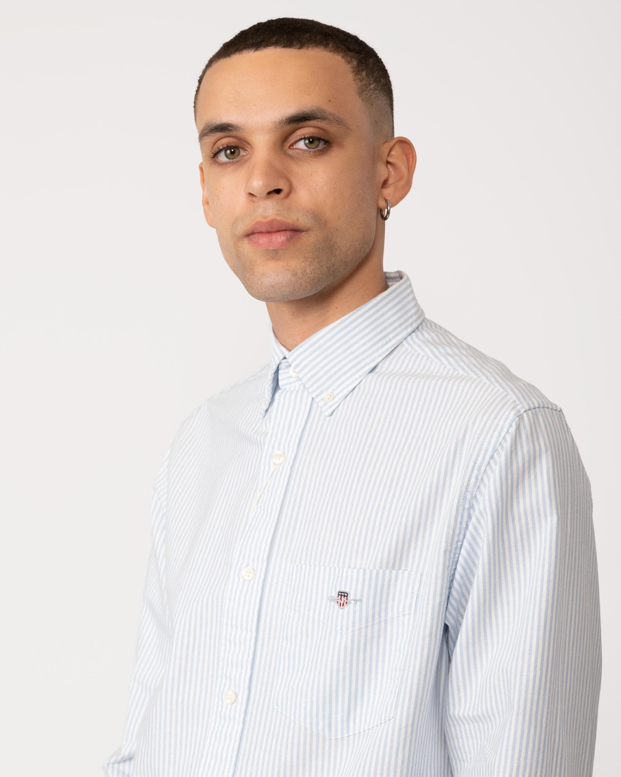GANT Mens Regular Fit Long Sleeve Oxford Banker Stripe Shirt - 455 Light Blue - Image 3