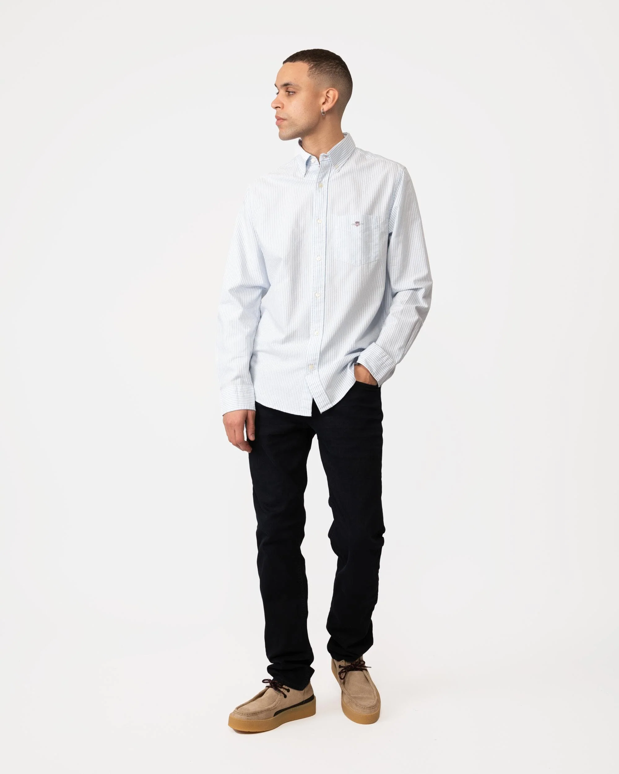 GANT Mens Regular Fit Long Sleeve Oxford Banker Stripe Shirt - 455 Light Blue - Image 4