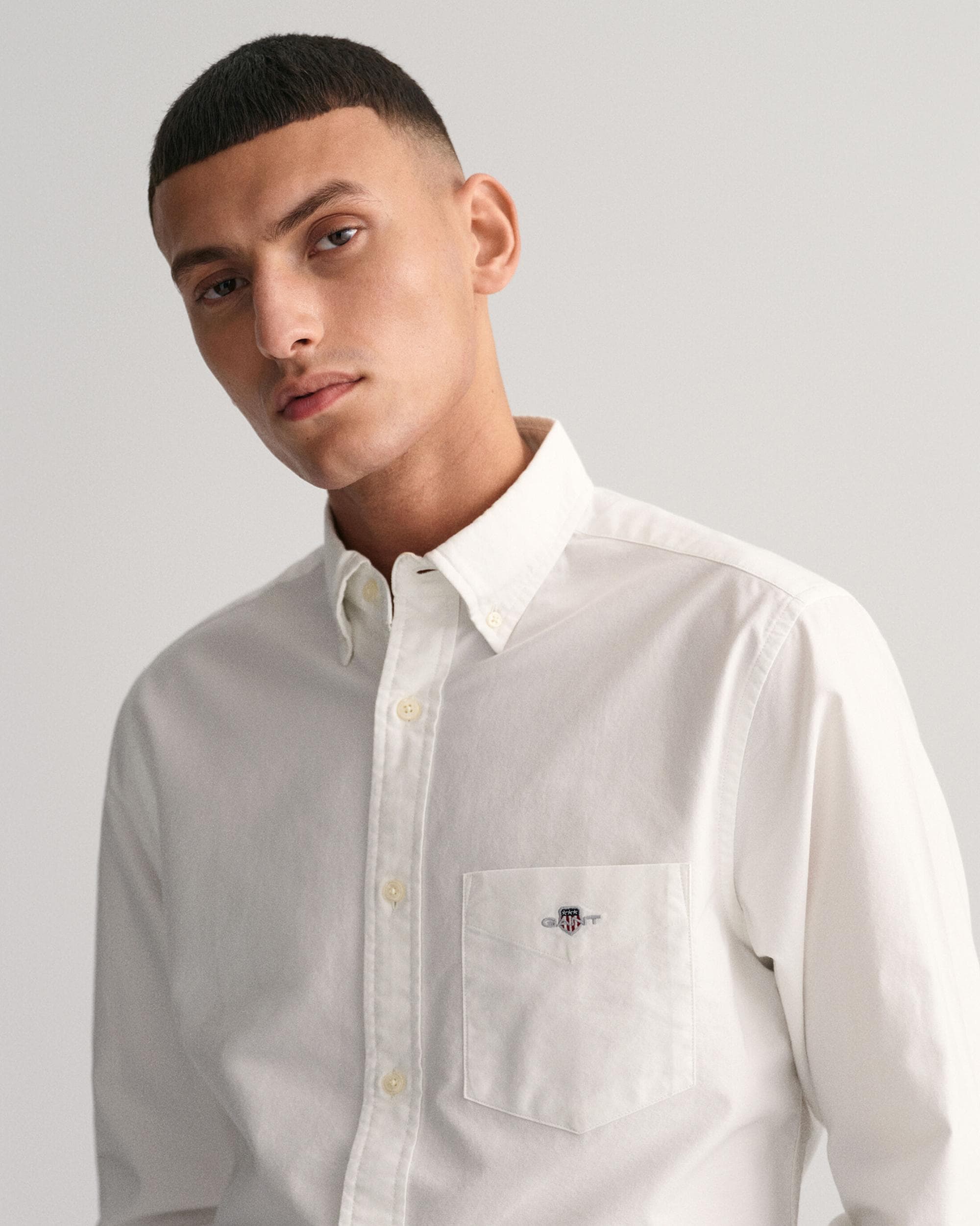 GANT Mens Regular Fit Long Sleeve Oxford Shirt - 110 White - Image 2