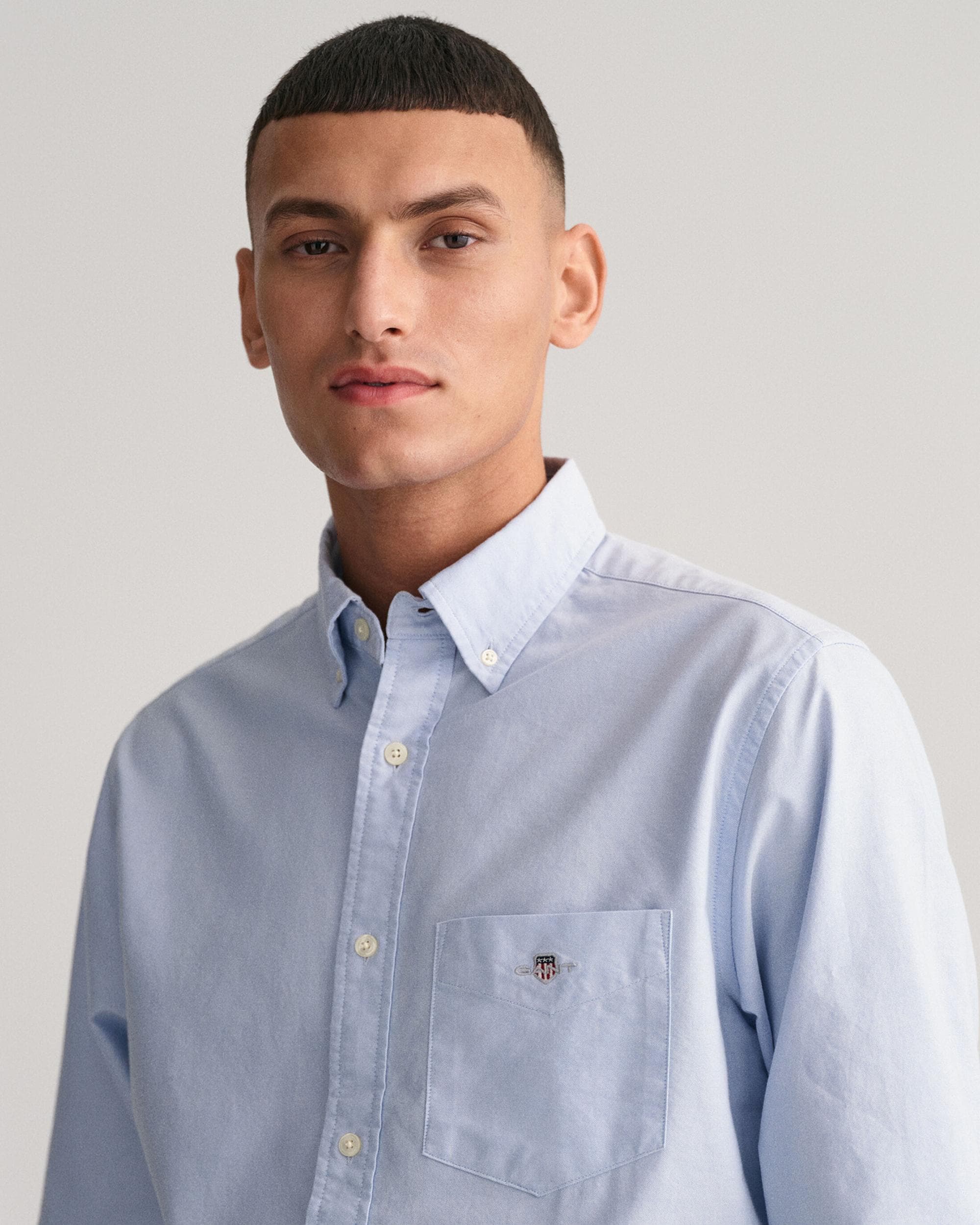 GANT Mens Regular Fit Long Sleeve Oxford Shirt - 455 Light Blue - Image 2
