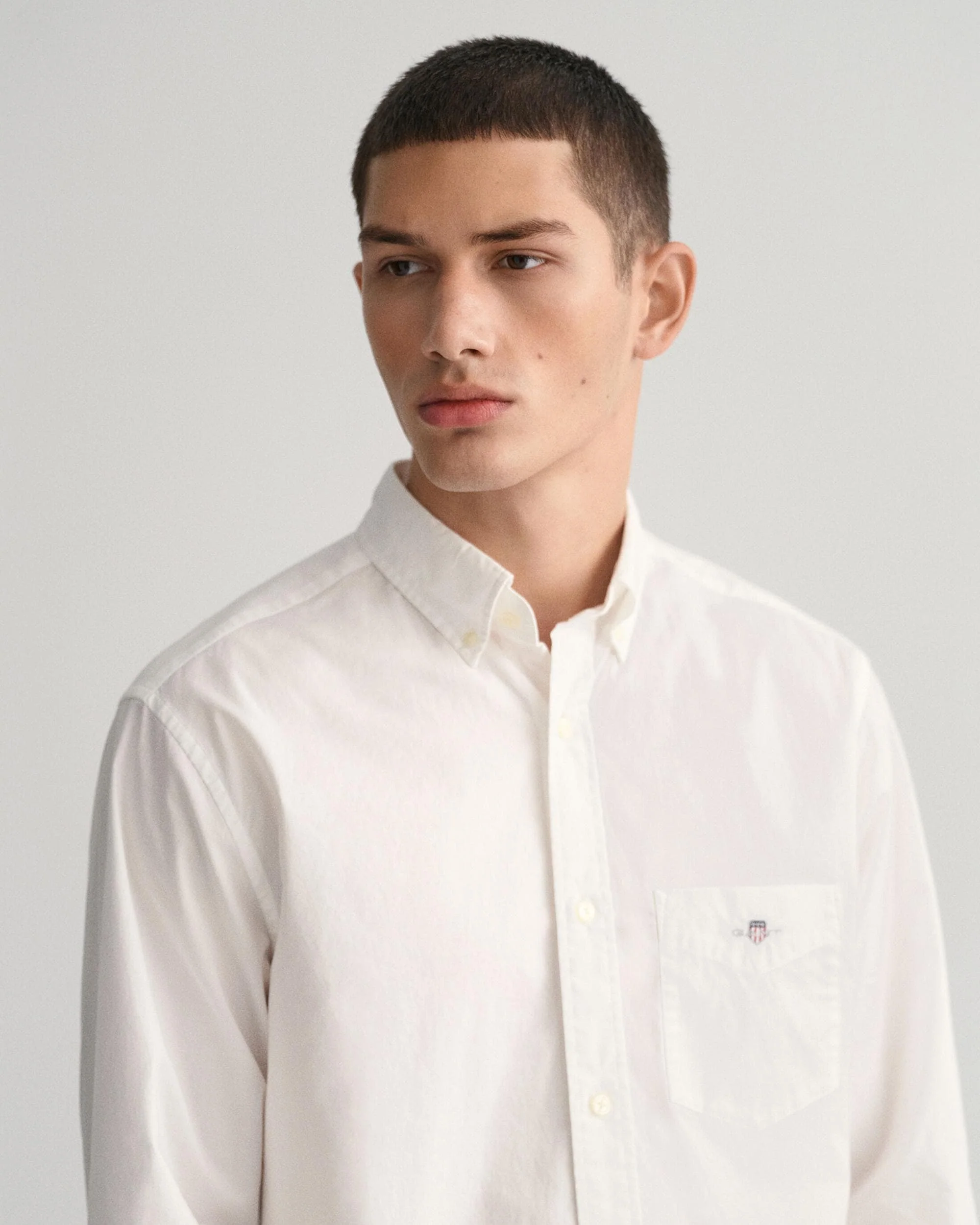 GANT Mens Regular Fit Long Sleeve Poplin Shirt - 110 White - Image 3