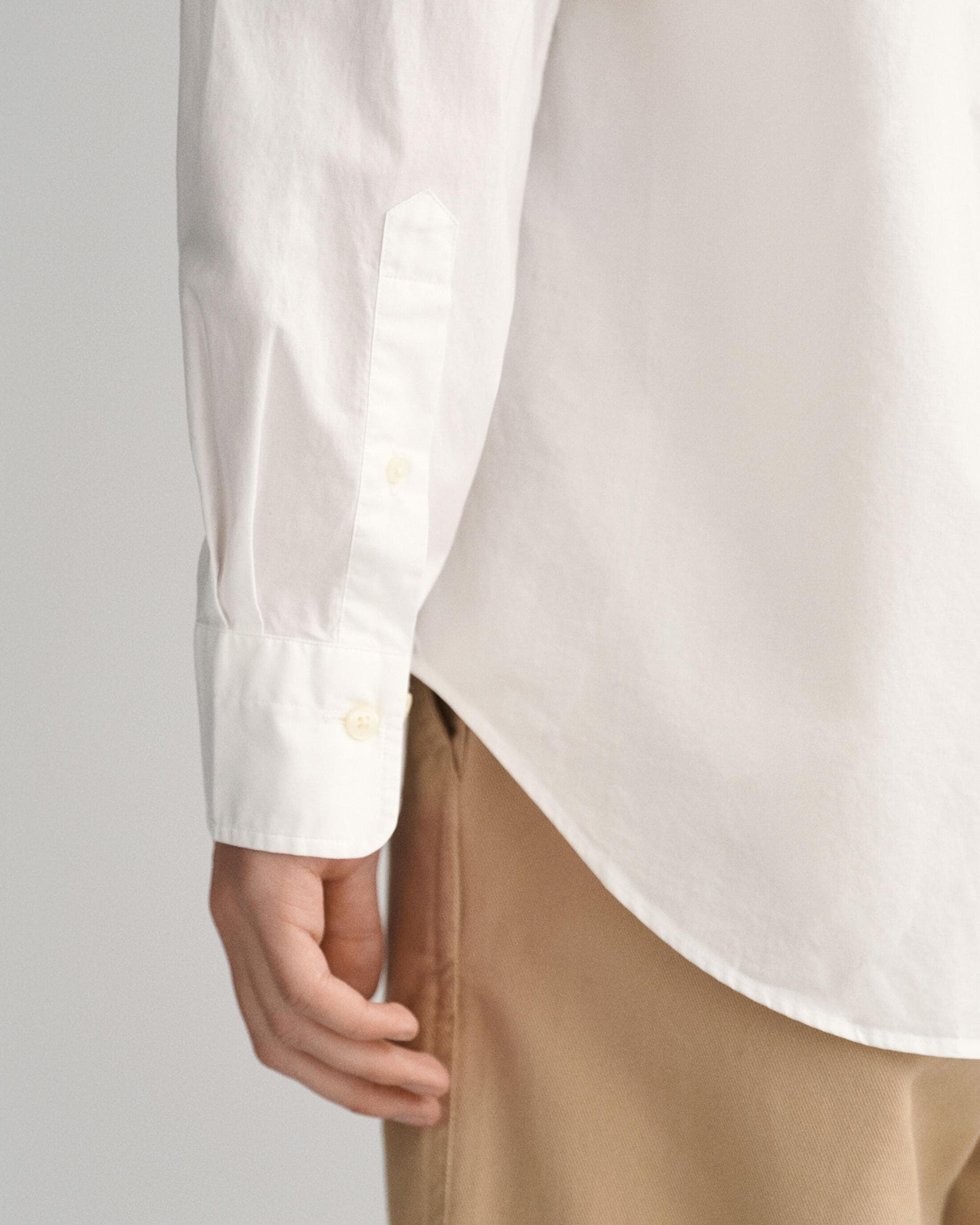 GANT Mens Regular Fit Long Sleeve Poplin Shirt - 110 White - Image 4
